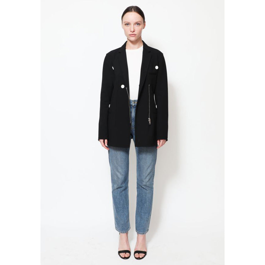Celine Wool Crepe Blazer with White Buttons, size 38