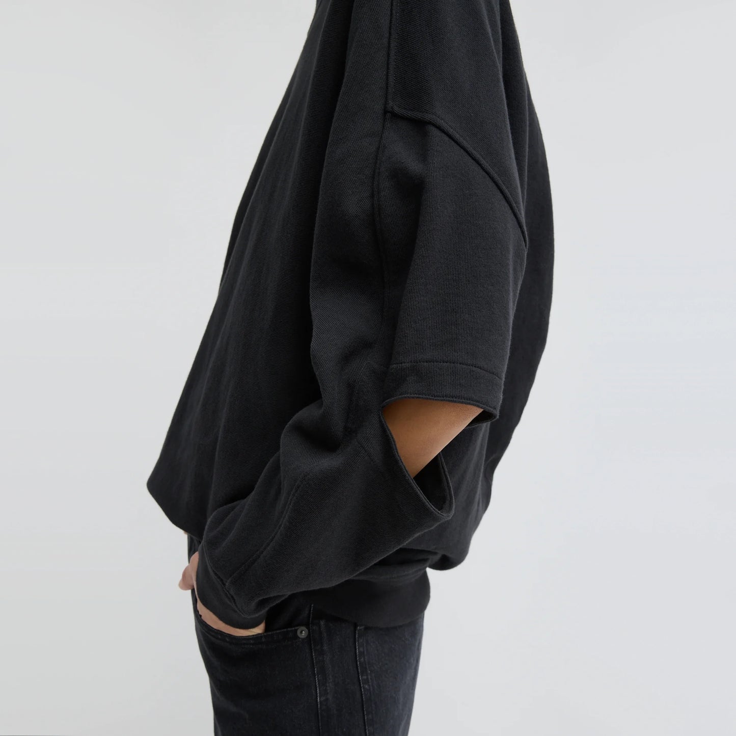 Tibi Cocoon Crewneck Sweatshirt in Black, size XS