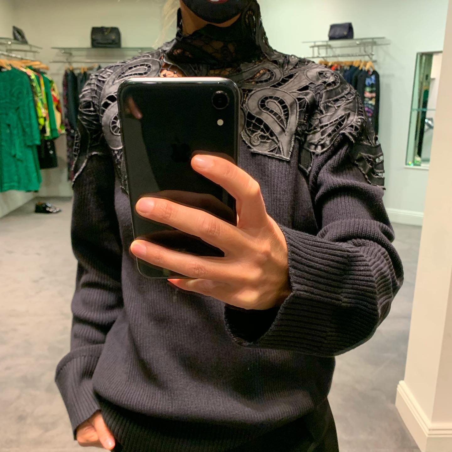 Sacai Paisley Lace Turtleneck Sweater in Black, size "1" (size small)