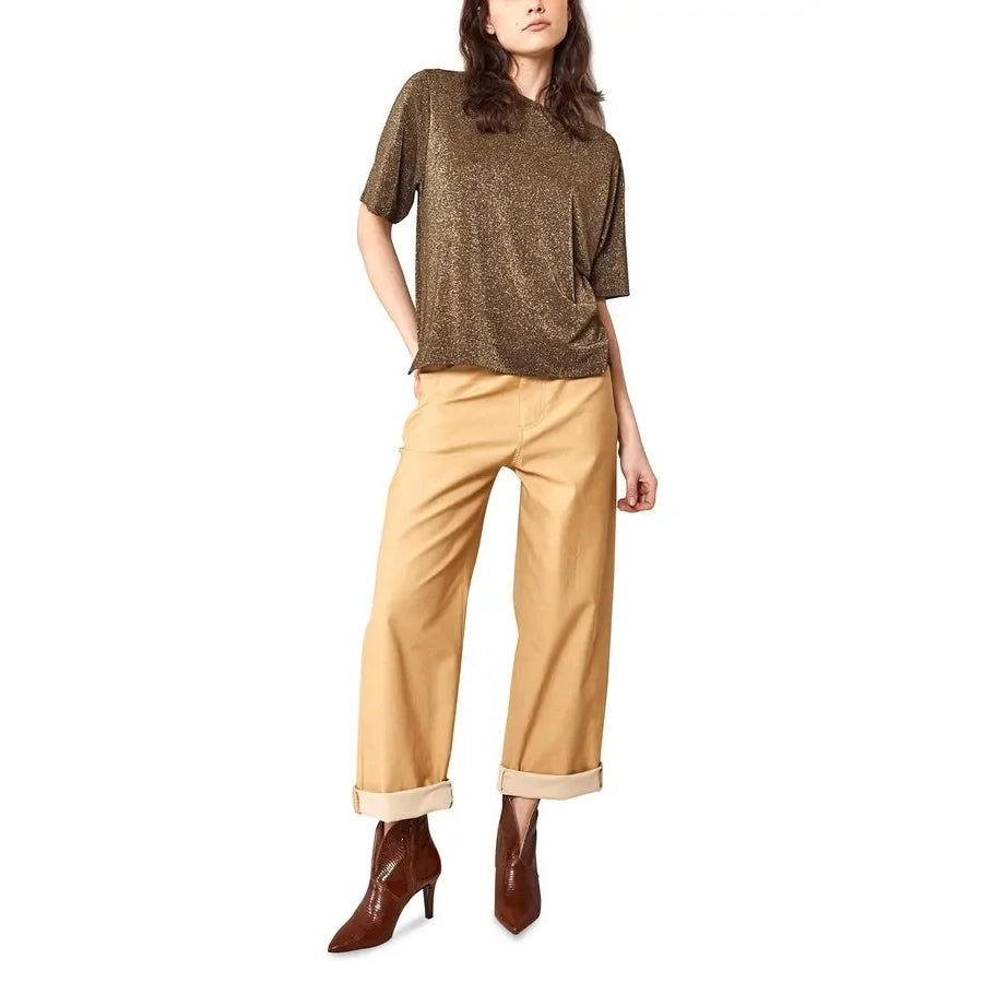 Momoni "Iora" Metallic Tee-Shirt in Brown, Size Medium