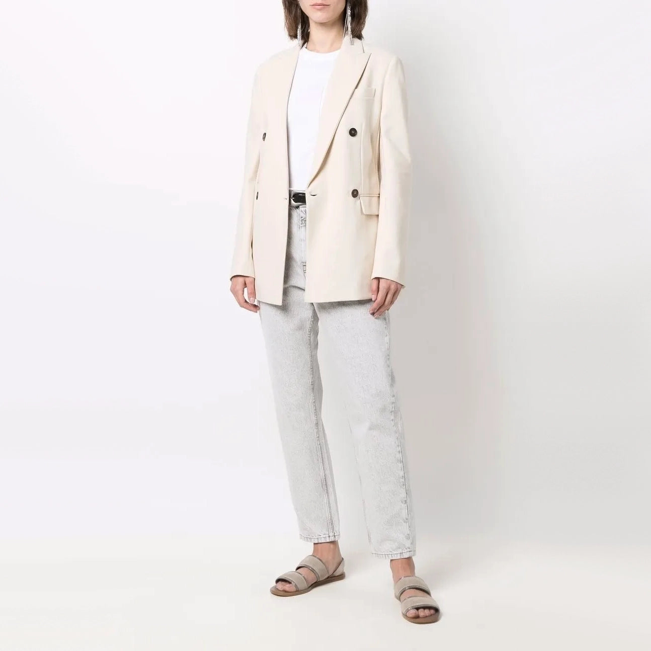 Brunello Cucinelli Cotton Blend Blazer in Ivory, size 42