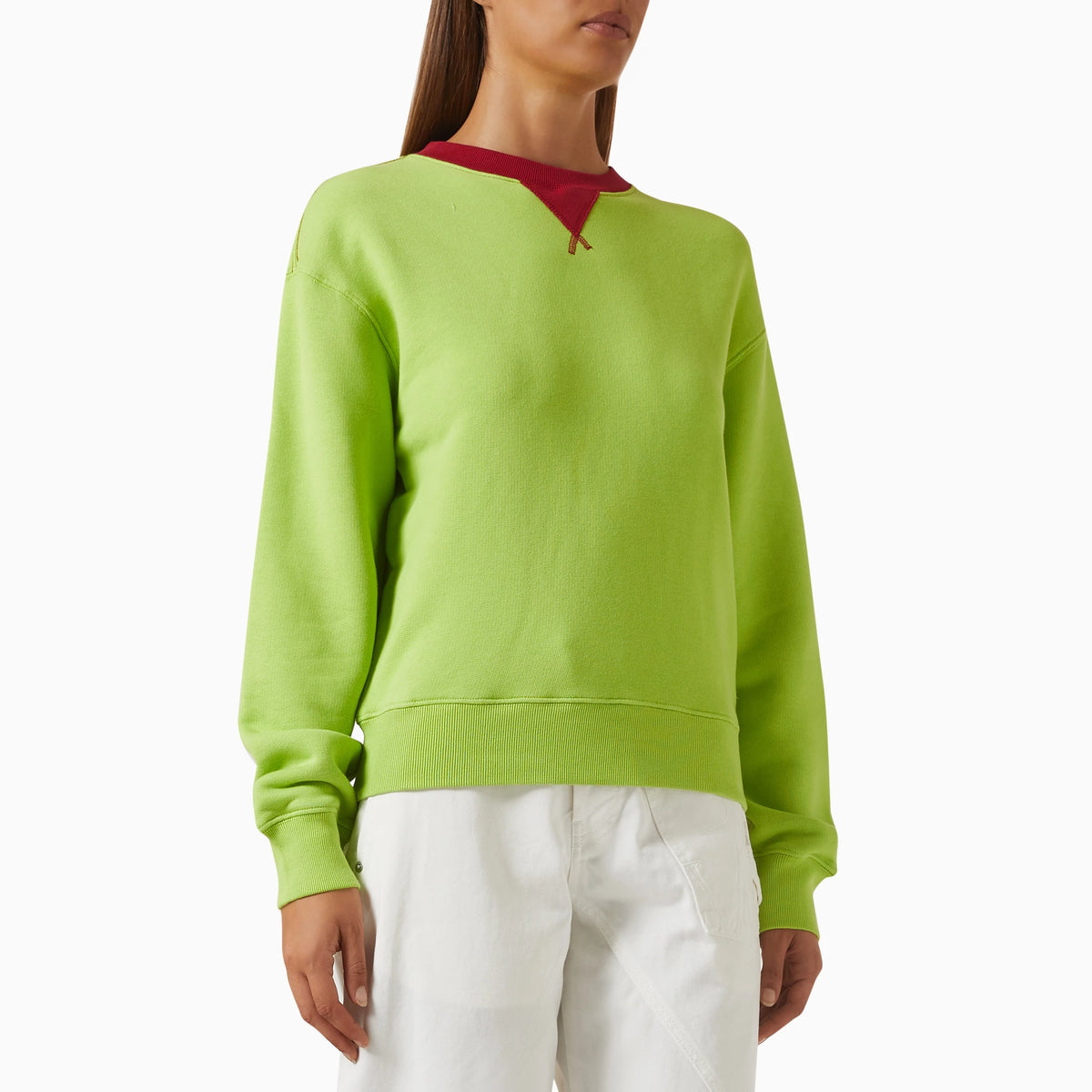 J.W. Anderson Contrast Collar Sweatshirt in Lime/Red, size XS