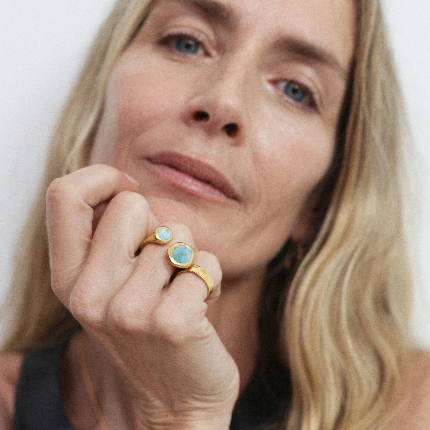 Monica Vinader "Odyssey" Aquamarine Open Ring, size 4.5