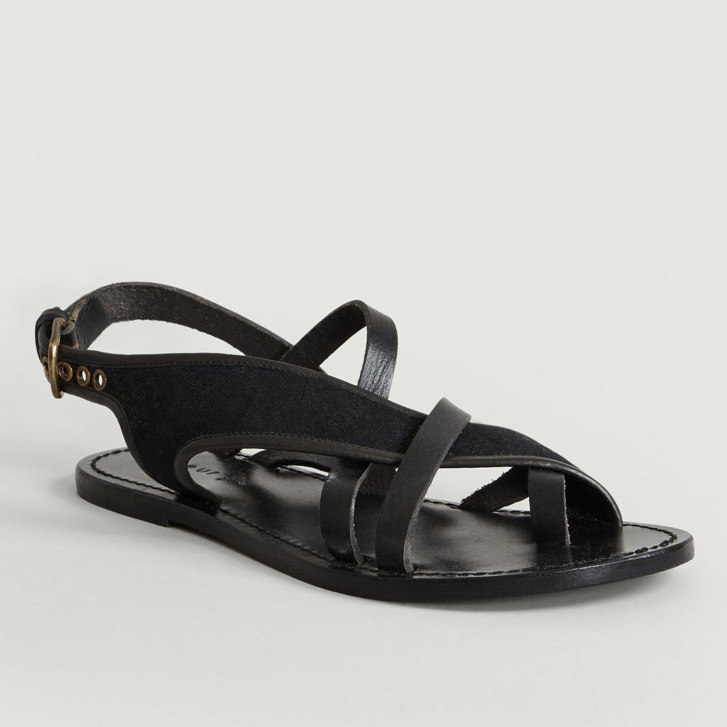 Soeur Canvas/Leather Strappy Sandals in Black, size 41 (fits size 10)