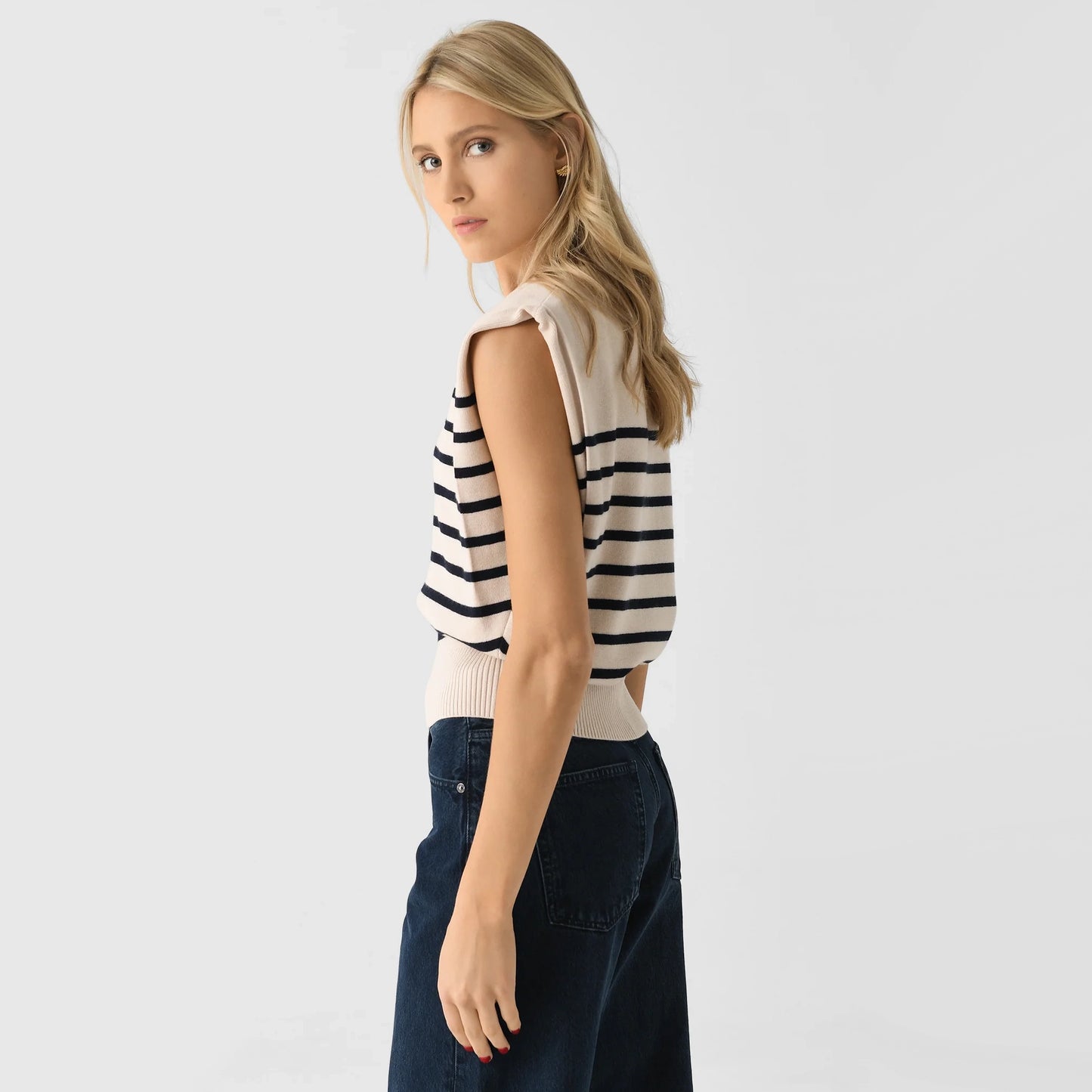 Vanessa Bruno "Cassandra" Knit Top in Navy/Ecru Stripe, size Small