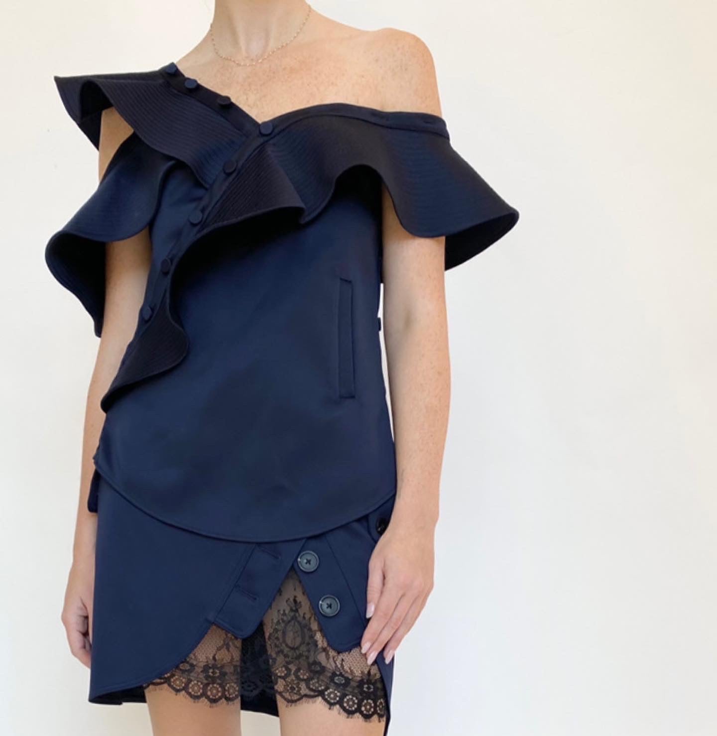 Self Portrait Navy Off the Shoulder Top, size 2