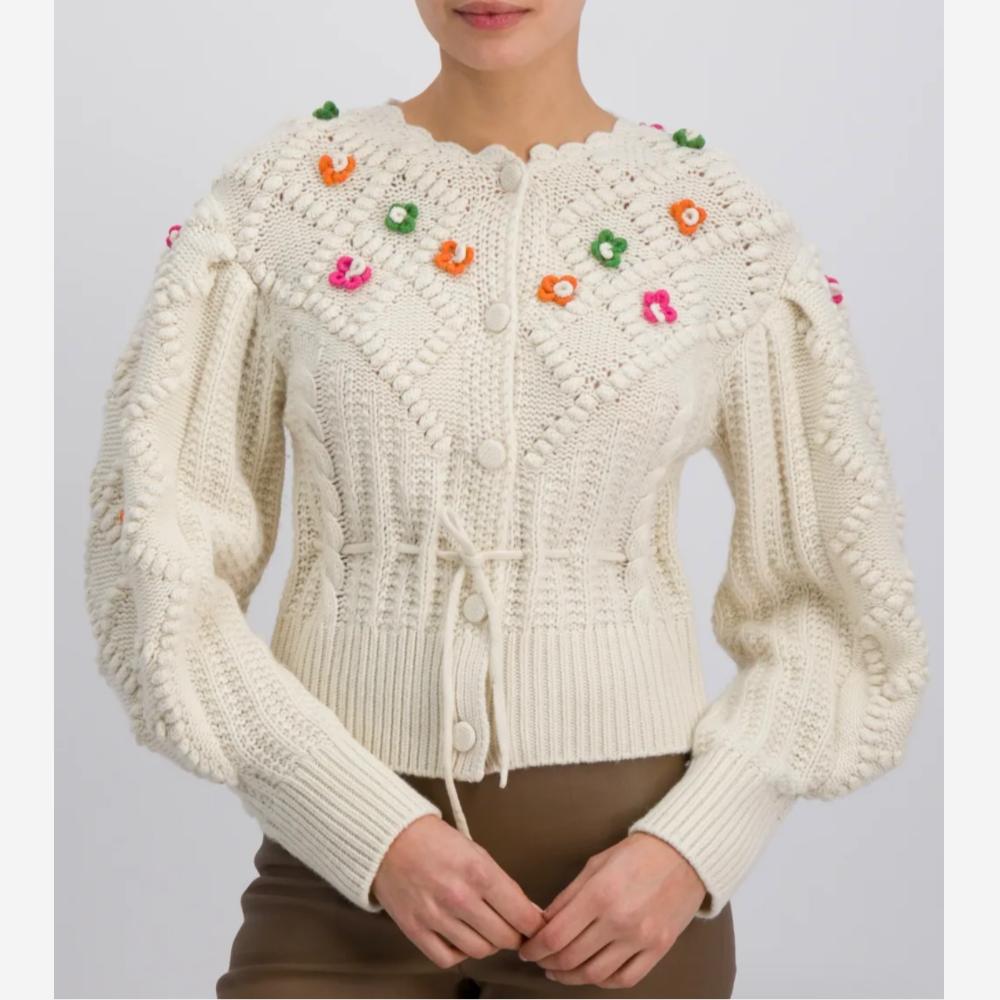 Baum und Pferdgarten "Cristina" Cable Knit Cardigan in Pink, Size Small