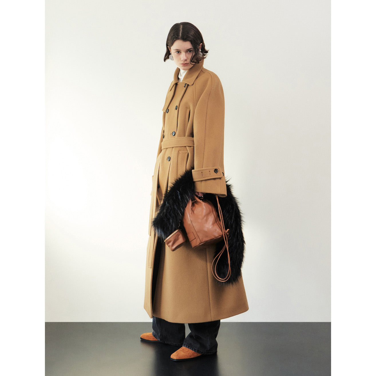 Gabriel Lee Double Breasted Coat in Camel, size Small