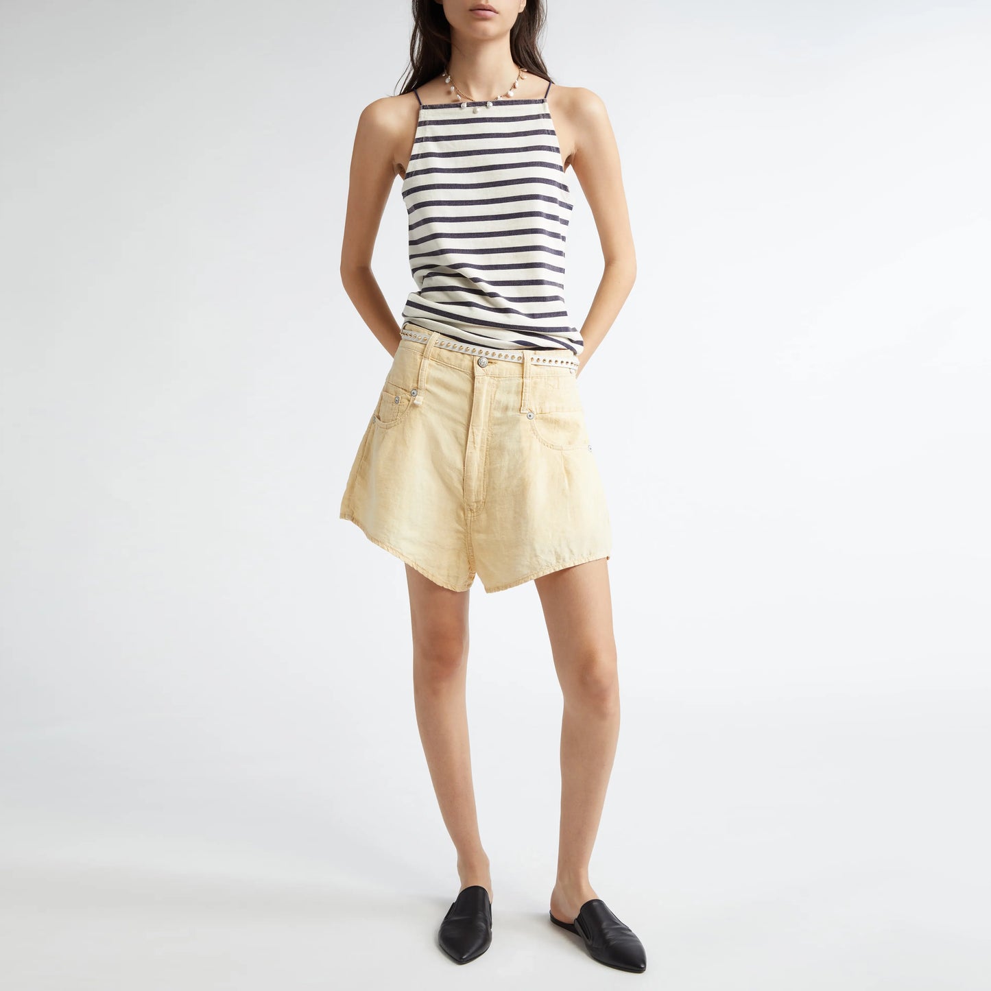 R13 "Double Loop Venti" Short in "Maize linen chambray", size 25 (fits 26 ish)