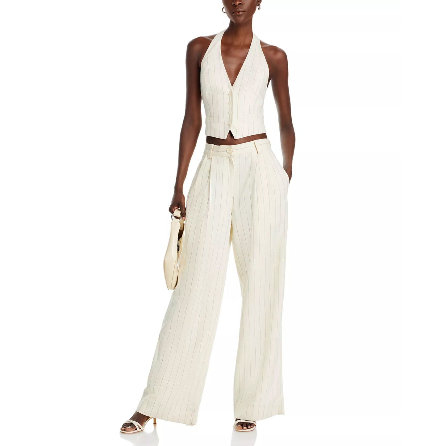 A.L.C. "Alfie" Pinstripe Wide Leg Suiting Pant in Ivory, size 4