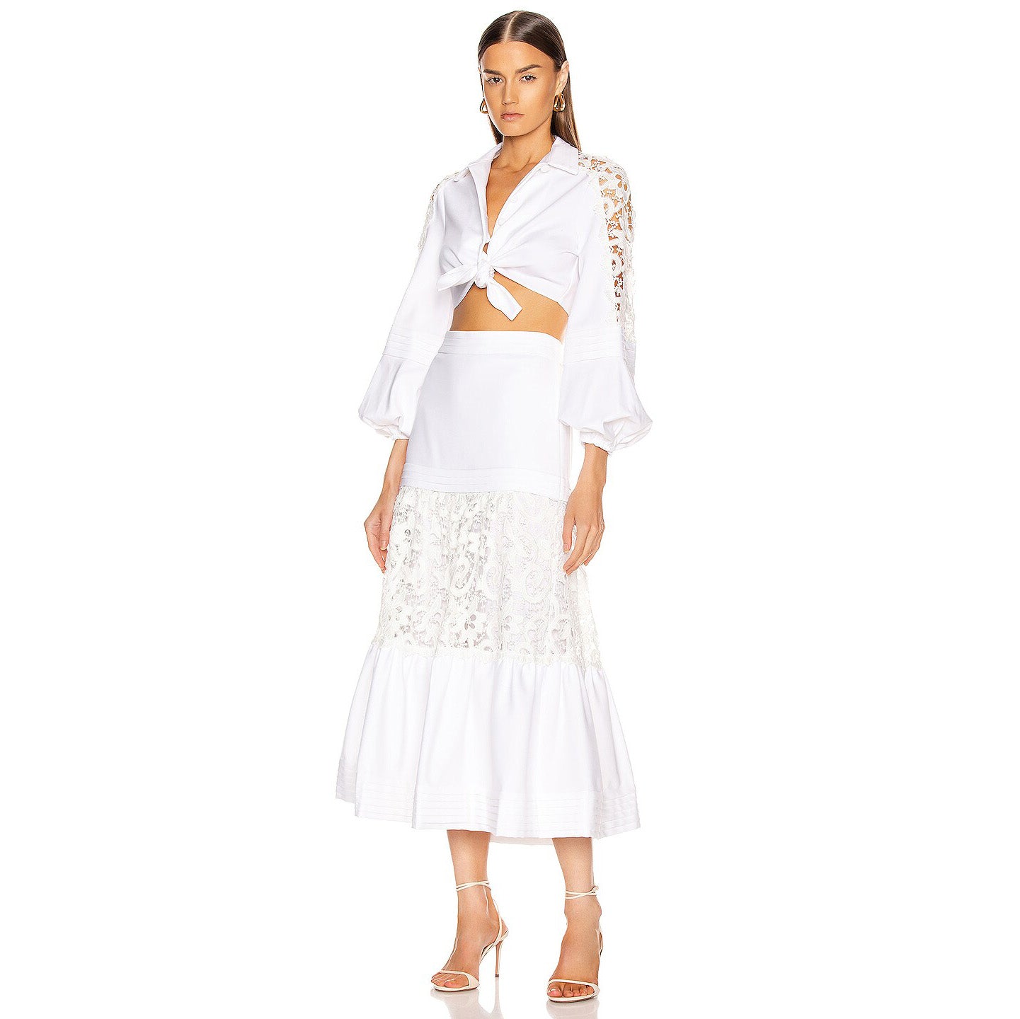 Alexis Cropped Lace Inset Top in White, size Small