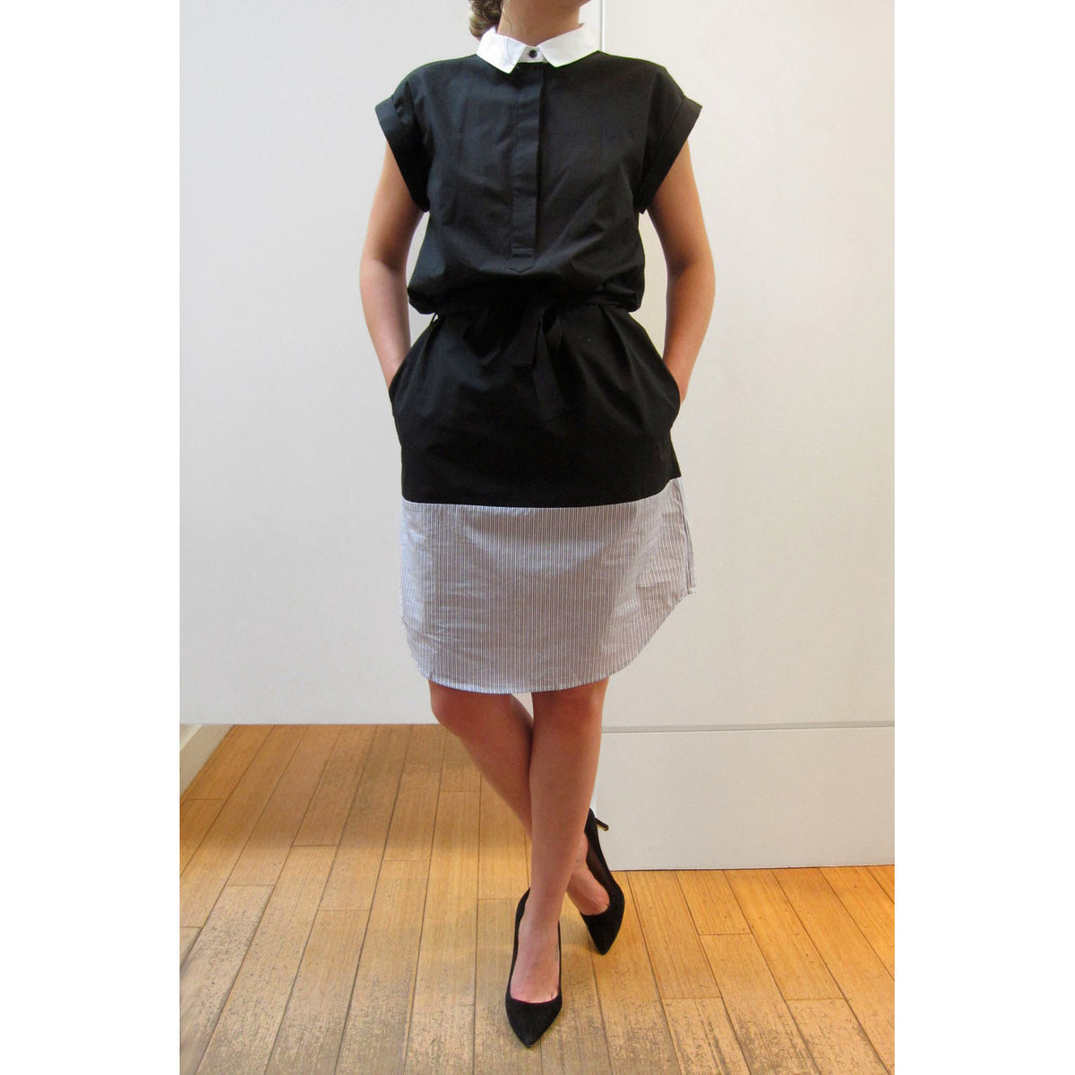 Band of Outsiders Shirtdress in Black/Stripe Combo, size "4"