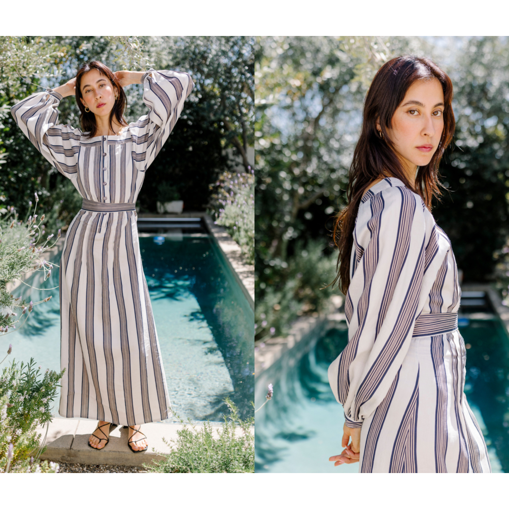 Horses Atelier "Blouson" Striped Maxi Dress in Soleil, size "3" (fits like size small) AS IS