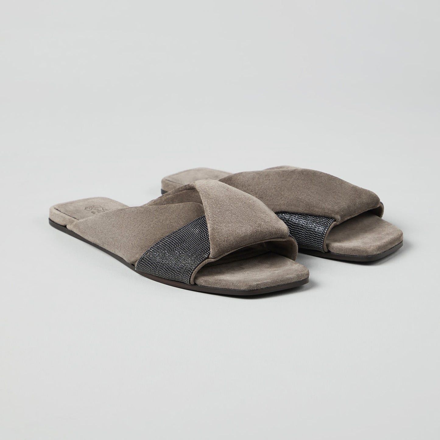 Brunello Cucinelli Monili-Embroidered Suede Slides, size 41