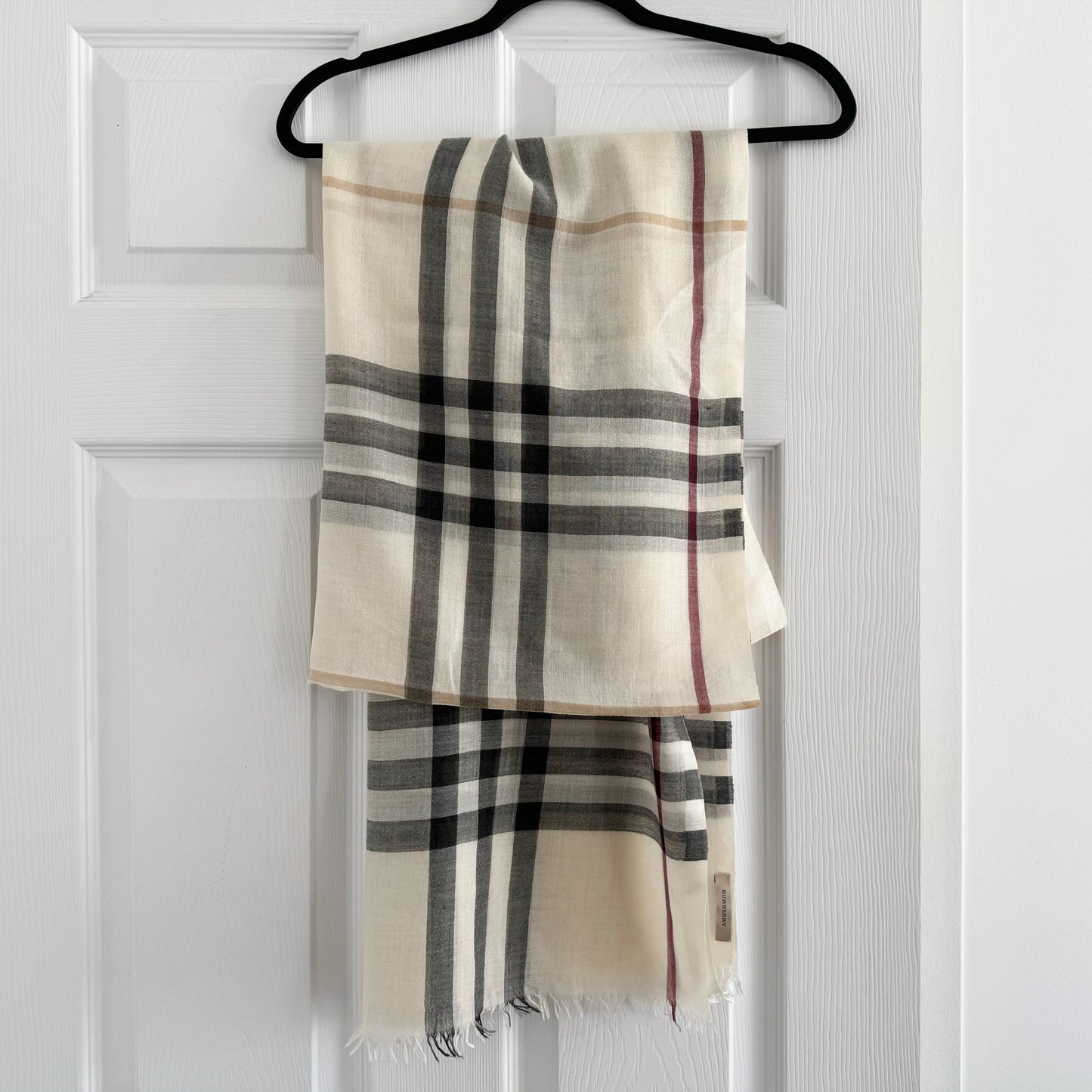 Burberry Wool/Silk Checked Scarf in Ivory