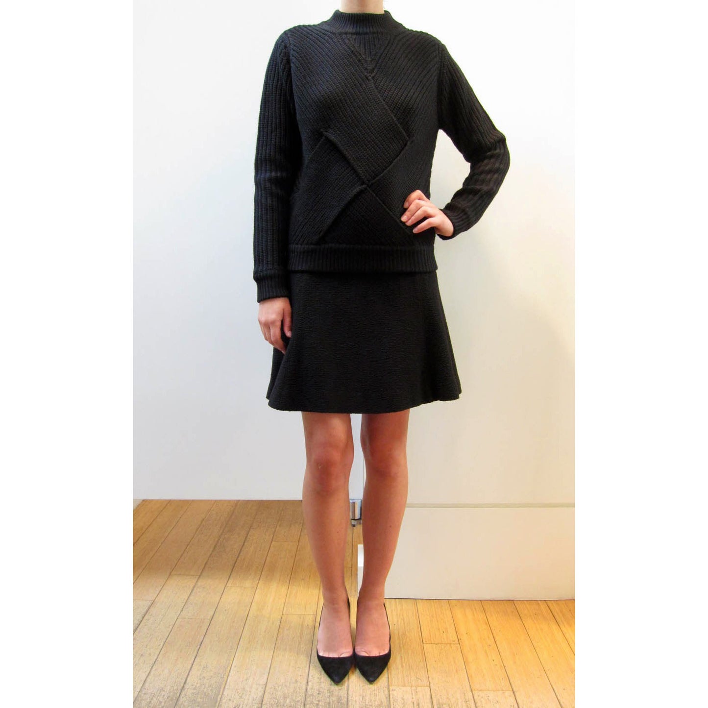 Carven Criss Cross Front Wool Sweater in Black, size Large (fits M/L)