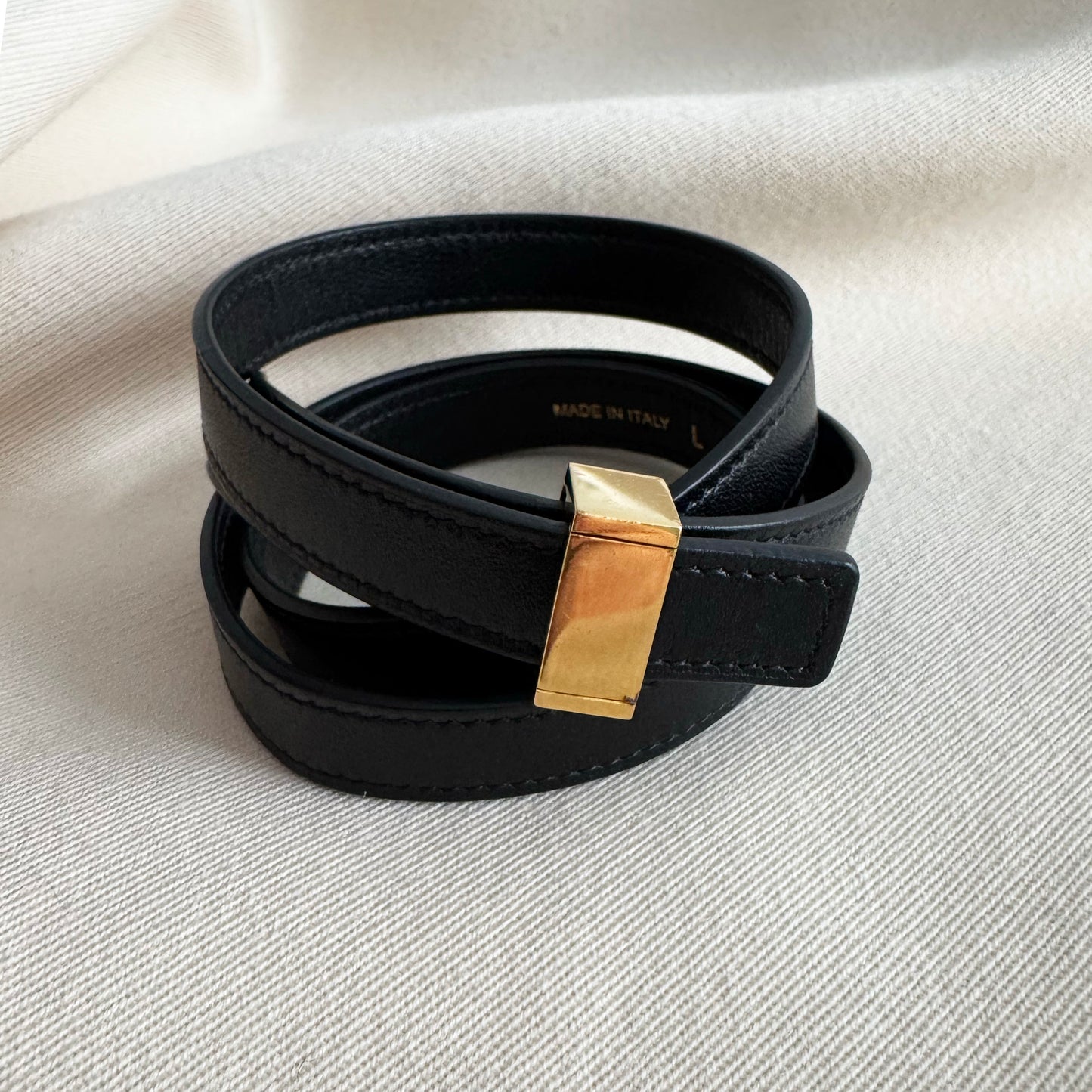 Celine Triple Wrap Leather Wrap Bracelet in Black, size Large