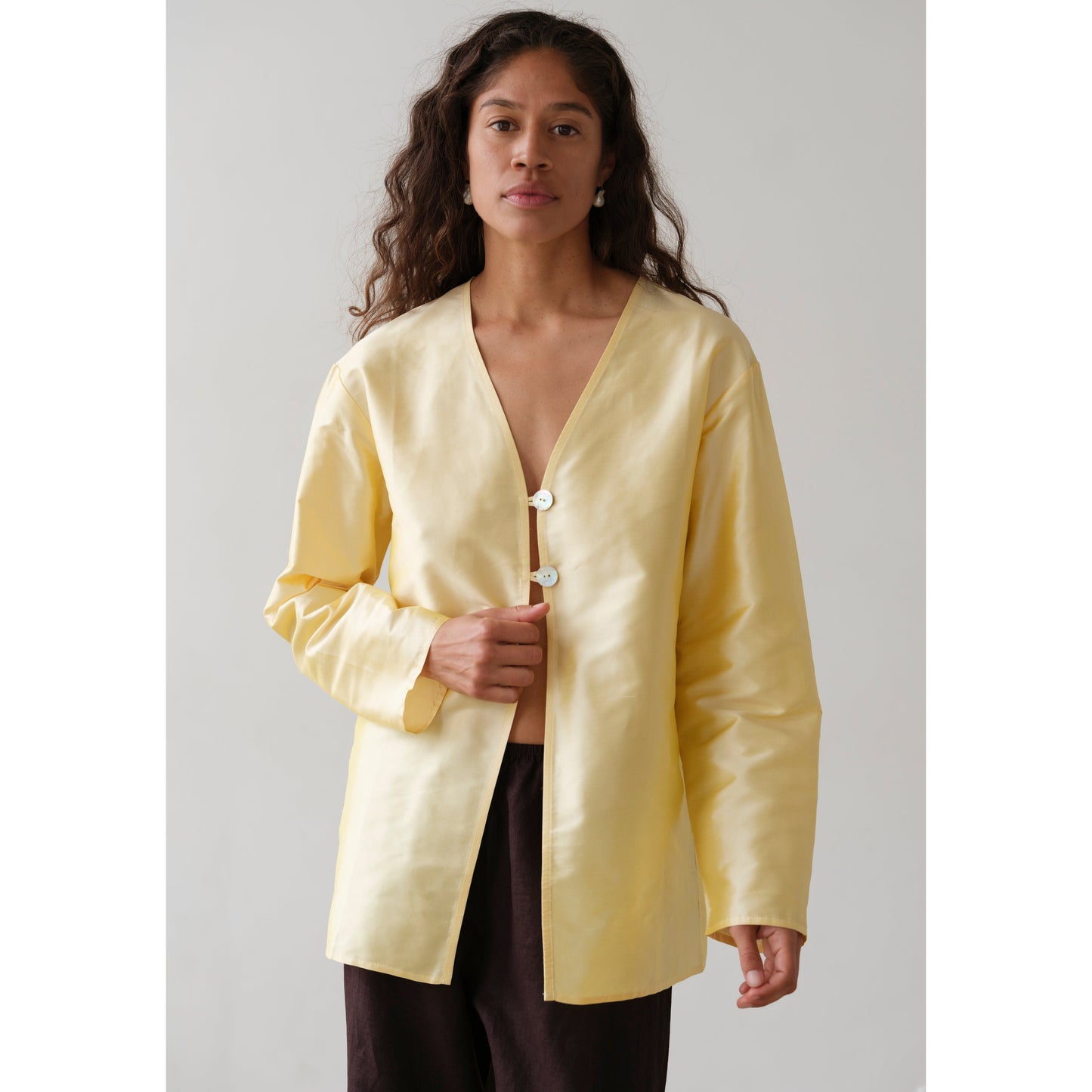 Donni Taffeta Split Top in "Butter" (Yellow), size Small