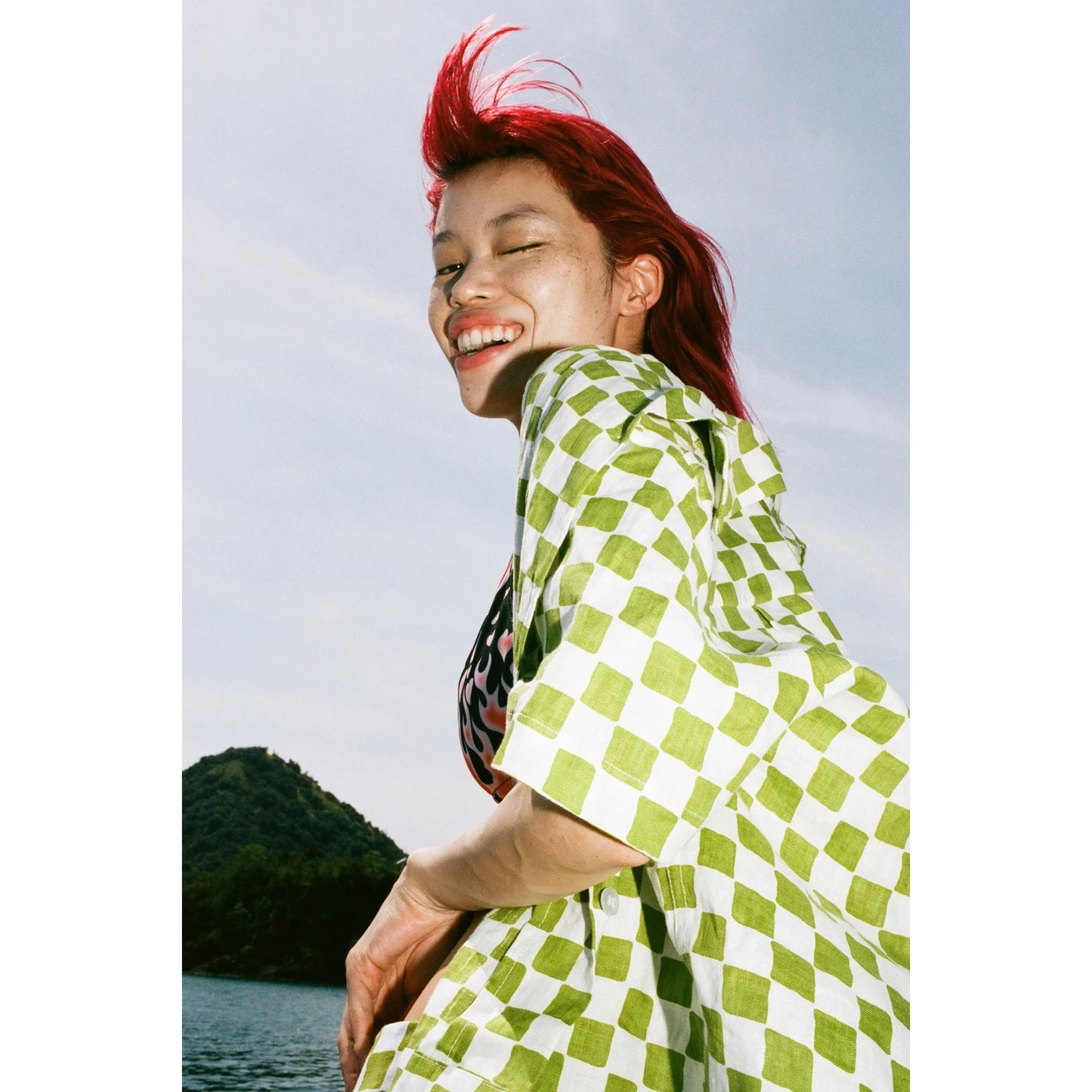 Emma Mulholland on Holiday Checked Linen Shirt in Green, size Small