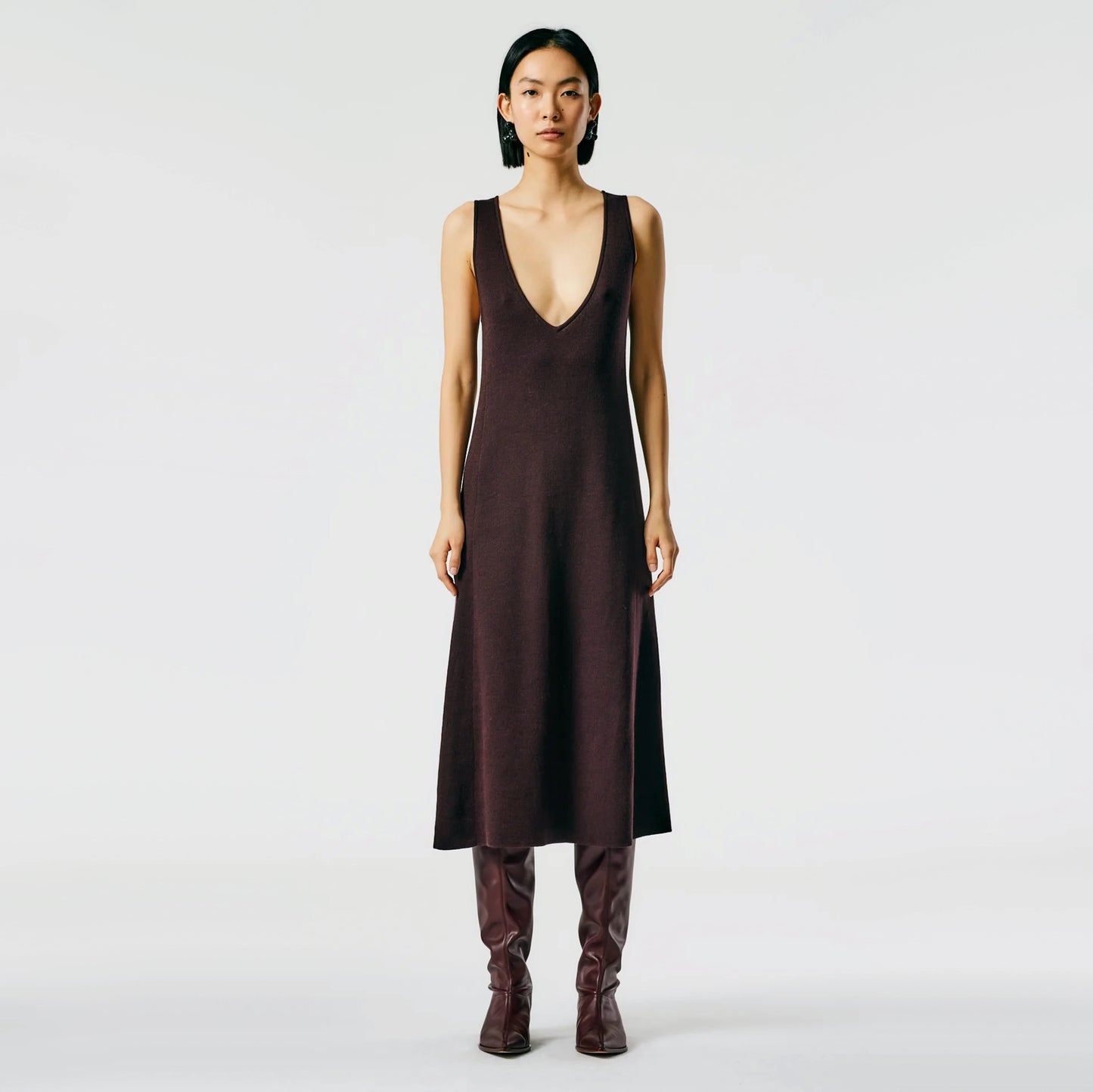 Tibi Organic Cotton Tencel V-Neck Cami Dress in Brown, size Small