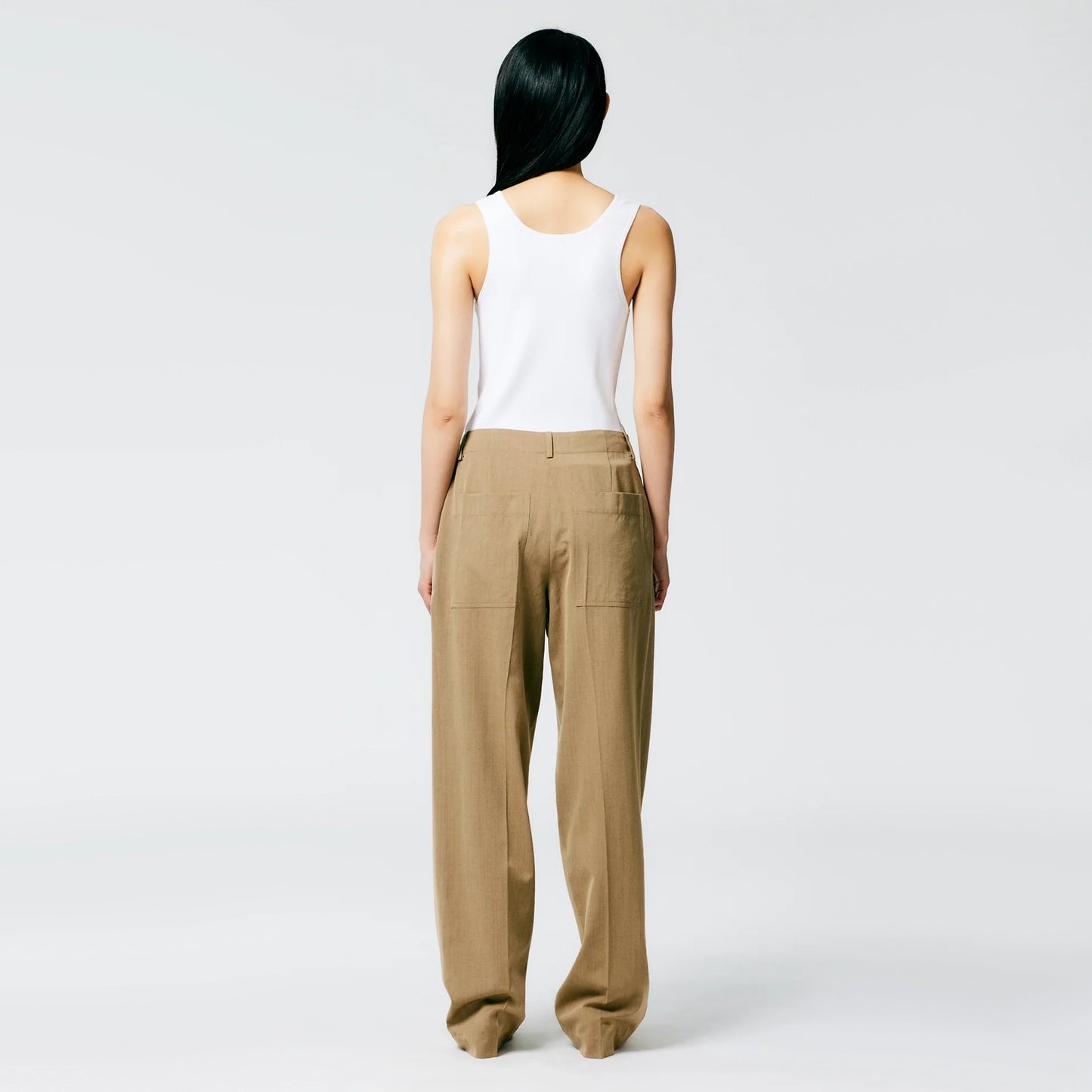 Tibi Refined Wool Tricotine Suiting "Rodney" Straight Leg in Dark Tan, size 0