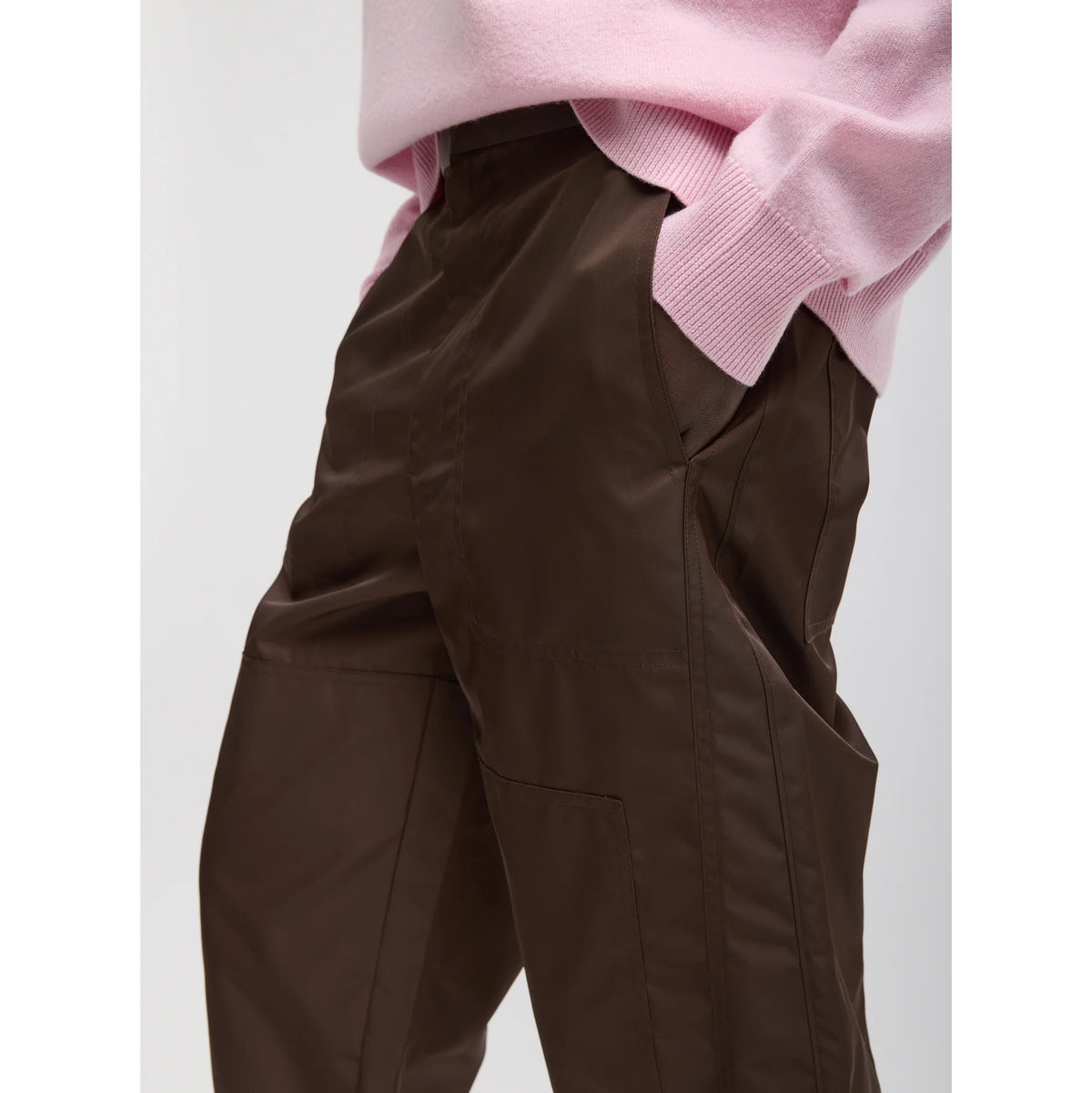 Tibi Eco Nylon "Colt" Trouser in Brown (Shorter Version), size 12