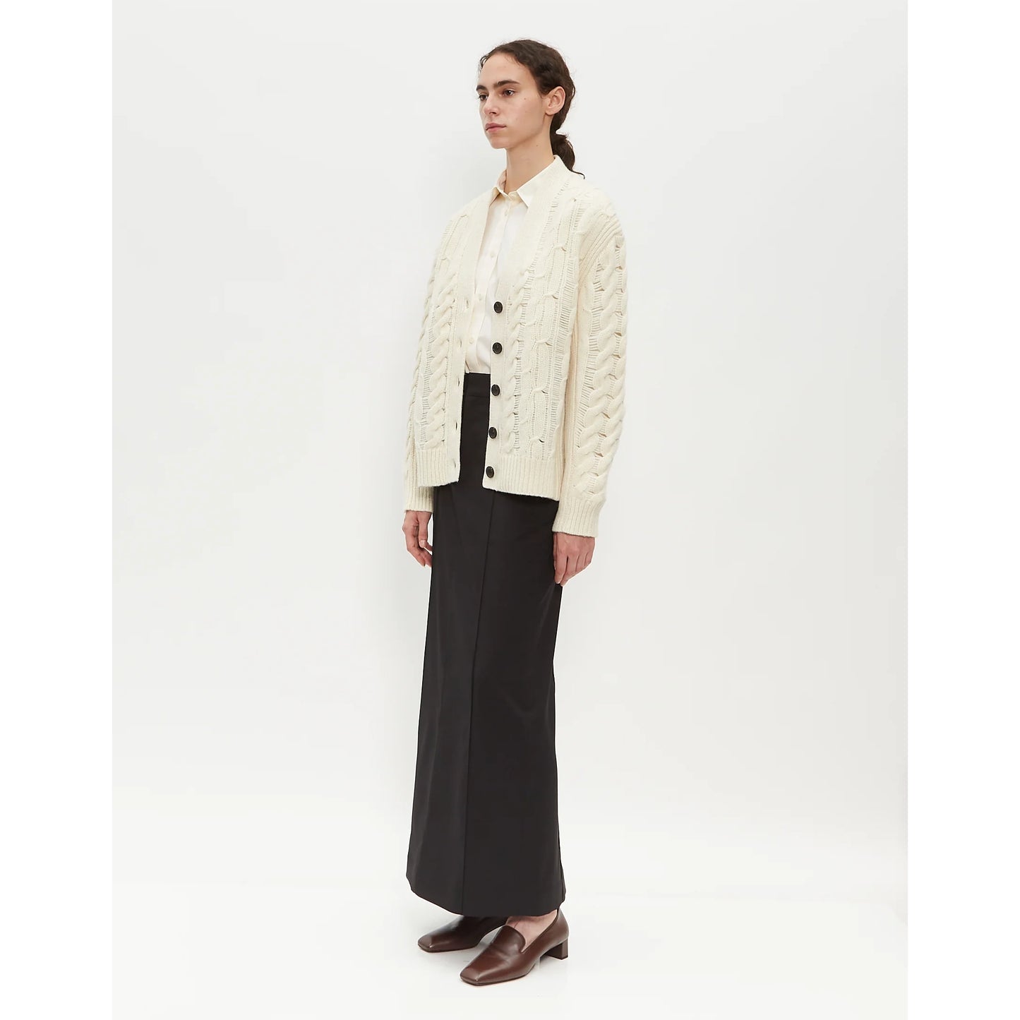 Maria McManus Oversize Aran Cable Knit Cardigan in Ivory, size XS