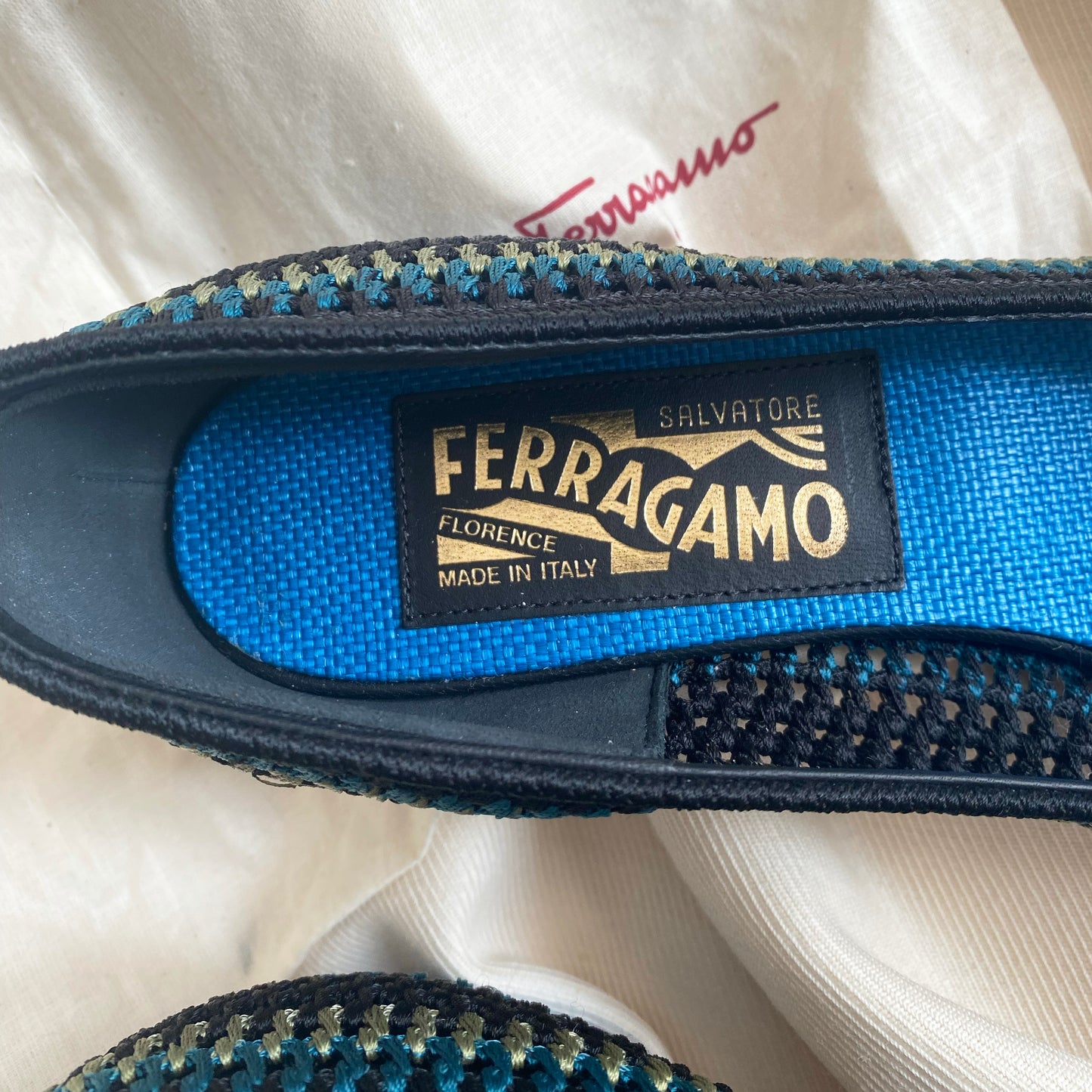 Ferragamo Vara Bow Pumps in Multicolour Crochet, size 7.5