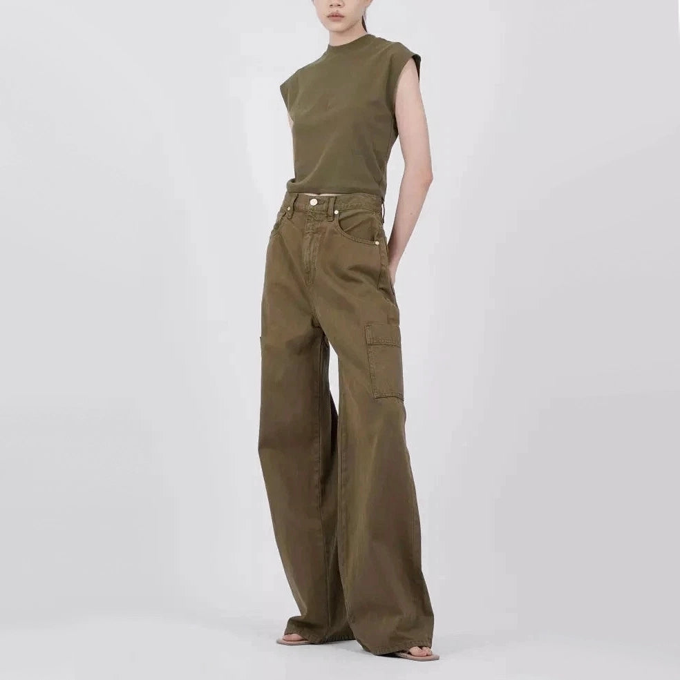 Frame High Rise Baggy Pocket Jean in "Washed Surplus", size 34