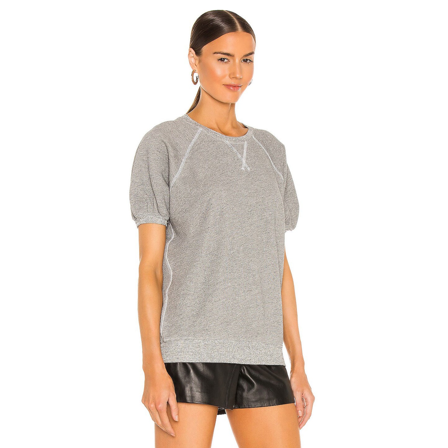 The Great Short Puff Sleeve Sweatshirt in Varsity Grey, size "1" (fits S/M)