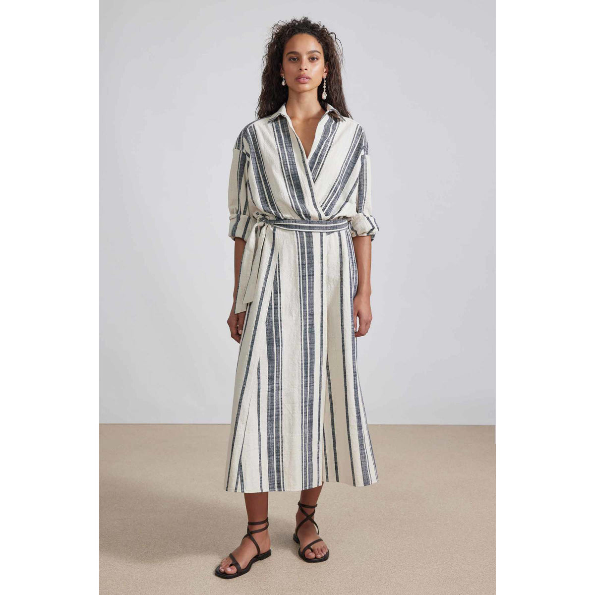 Apiece Apart "Gabrielle" Stripe Wrap Dress, size Small