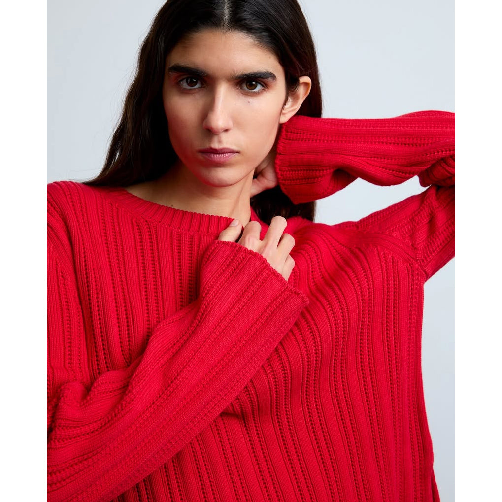 Surprise Paris Ribbed Cotton Sweater in Red, size "3" (like size Small)