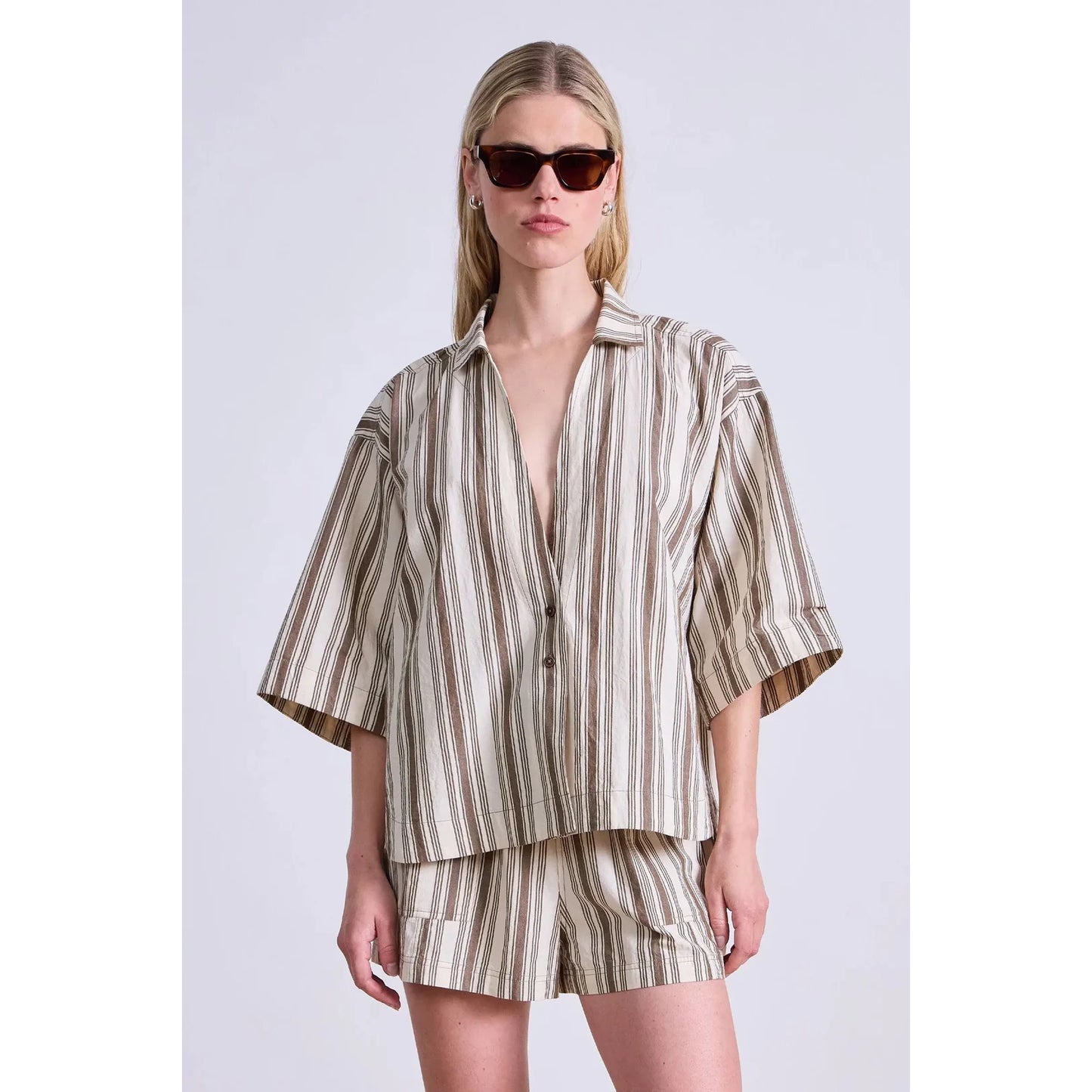 Apiece Apart Striped Shirt and Shorts Set, size Small