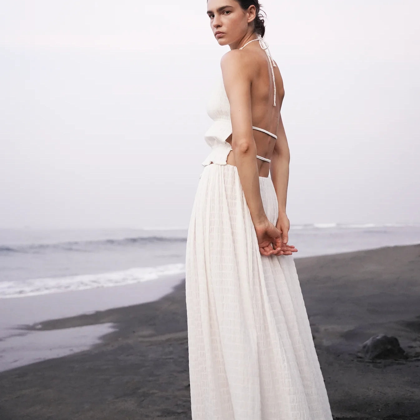 Lu Cieee "Joseph" Crinkled Maxi Skirt in White, size S/M