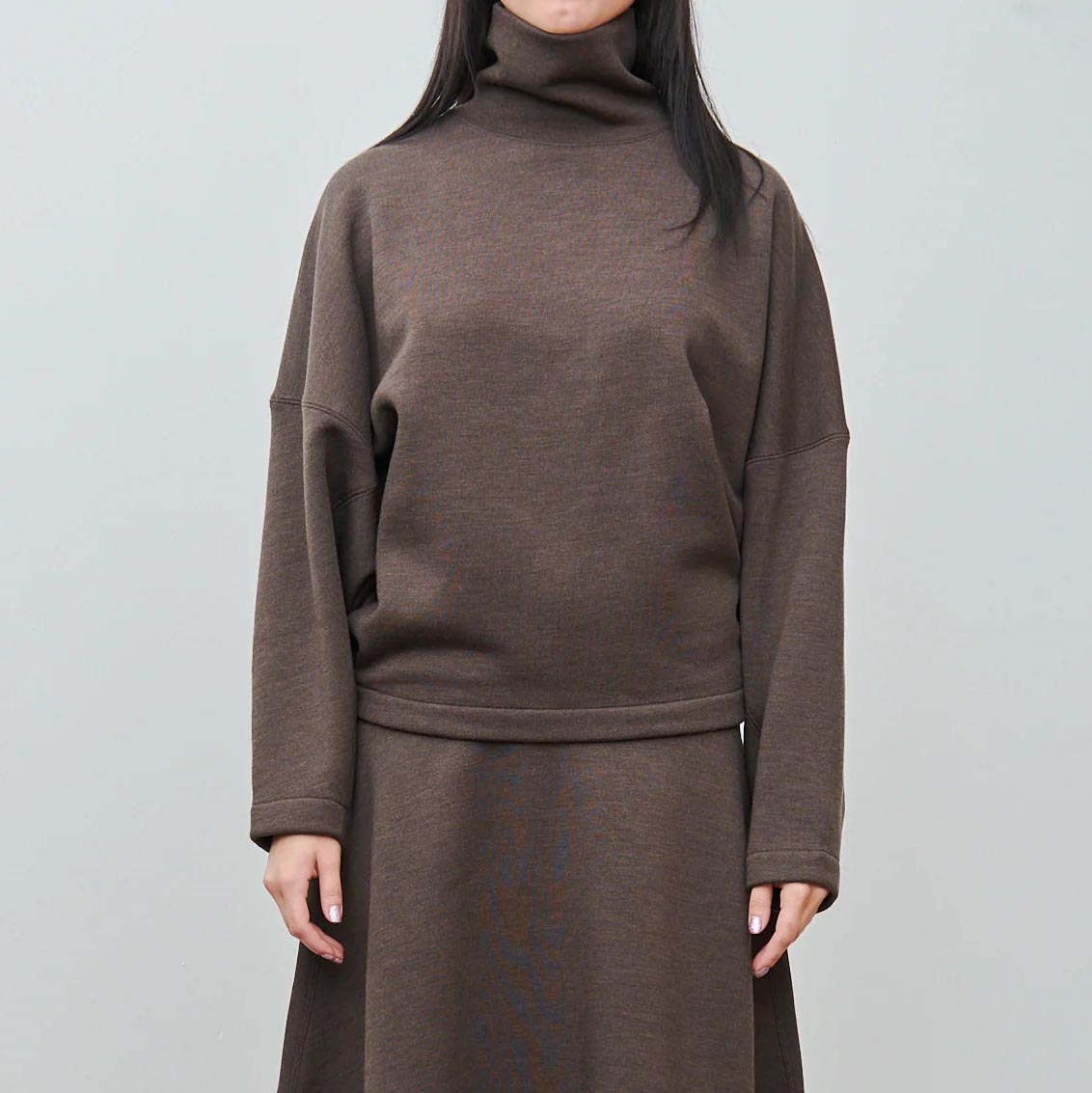 Lemaire High Neck Sweatshirt in Dark Brown Melange, size XS
