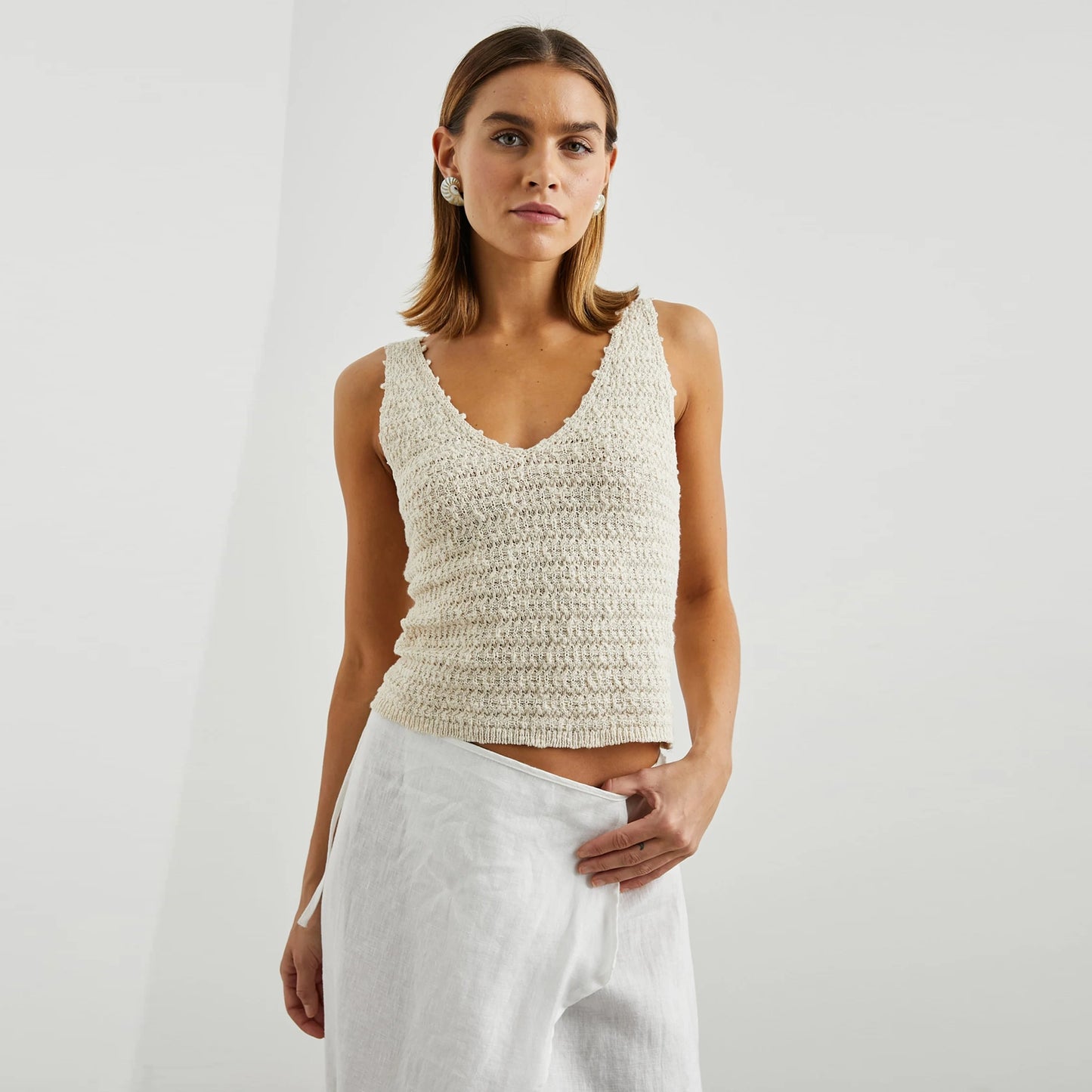 Rails "Matilde" Crochet Cotton Tank in "Oat", size Large