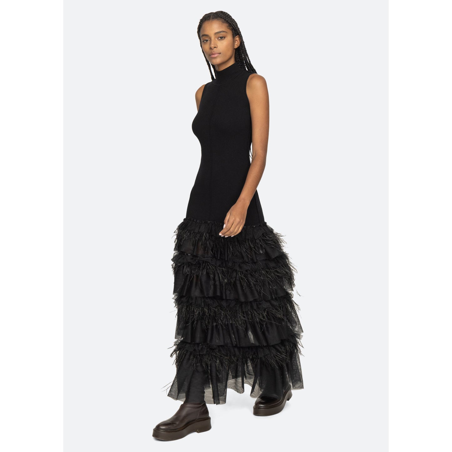 Sea New York "Misha" Knit Maxi Dress with Tulle/Feather Skirt, size Small