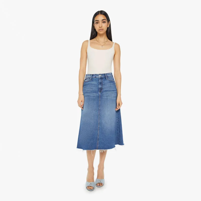 Mother "Circle Midi Fray" Denim Skirt in "Dream Team", size 28