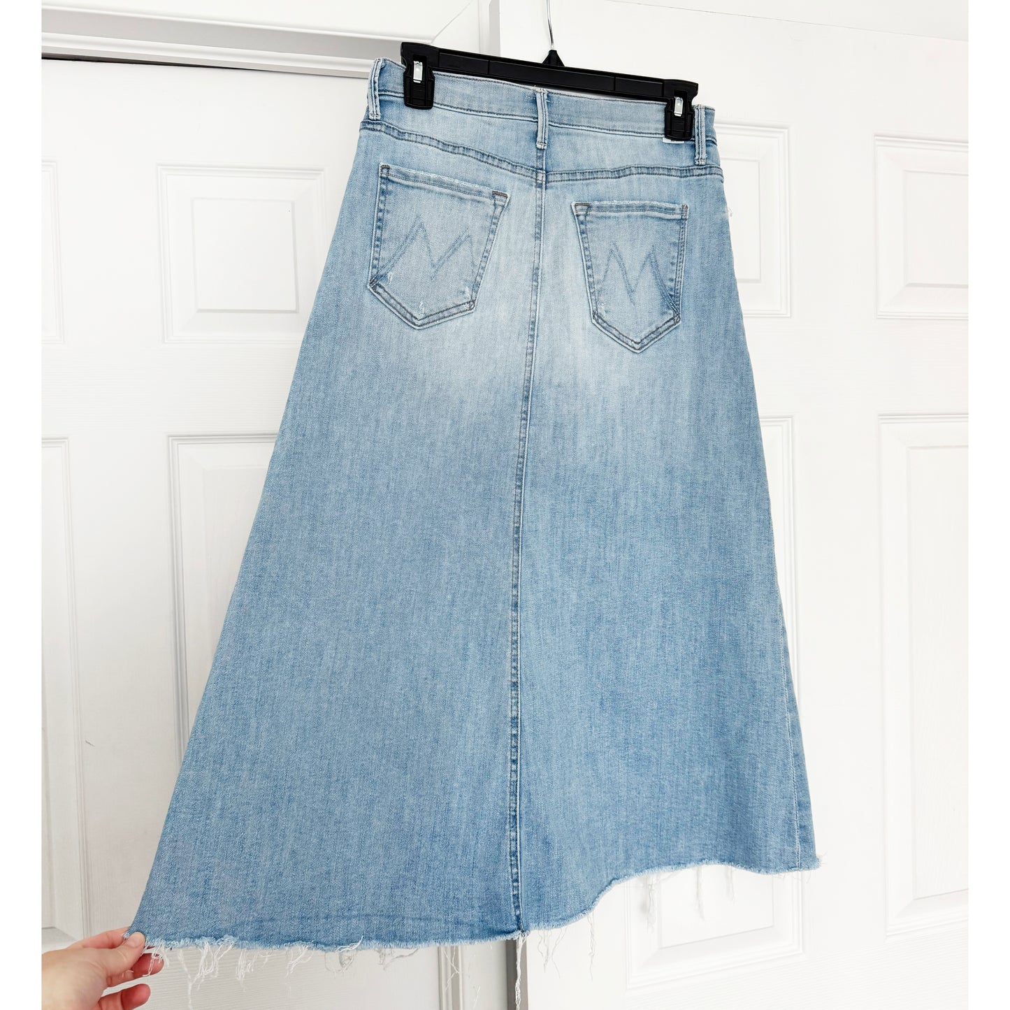 Mother "Circle Midi Fray" Denim Skirt in "Crossroads", size 27
