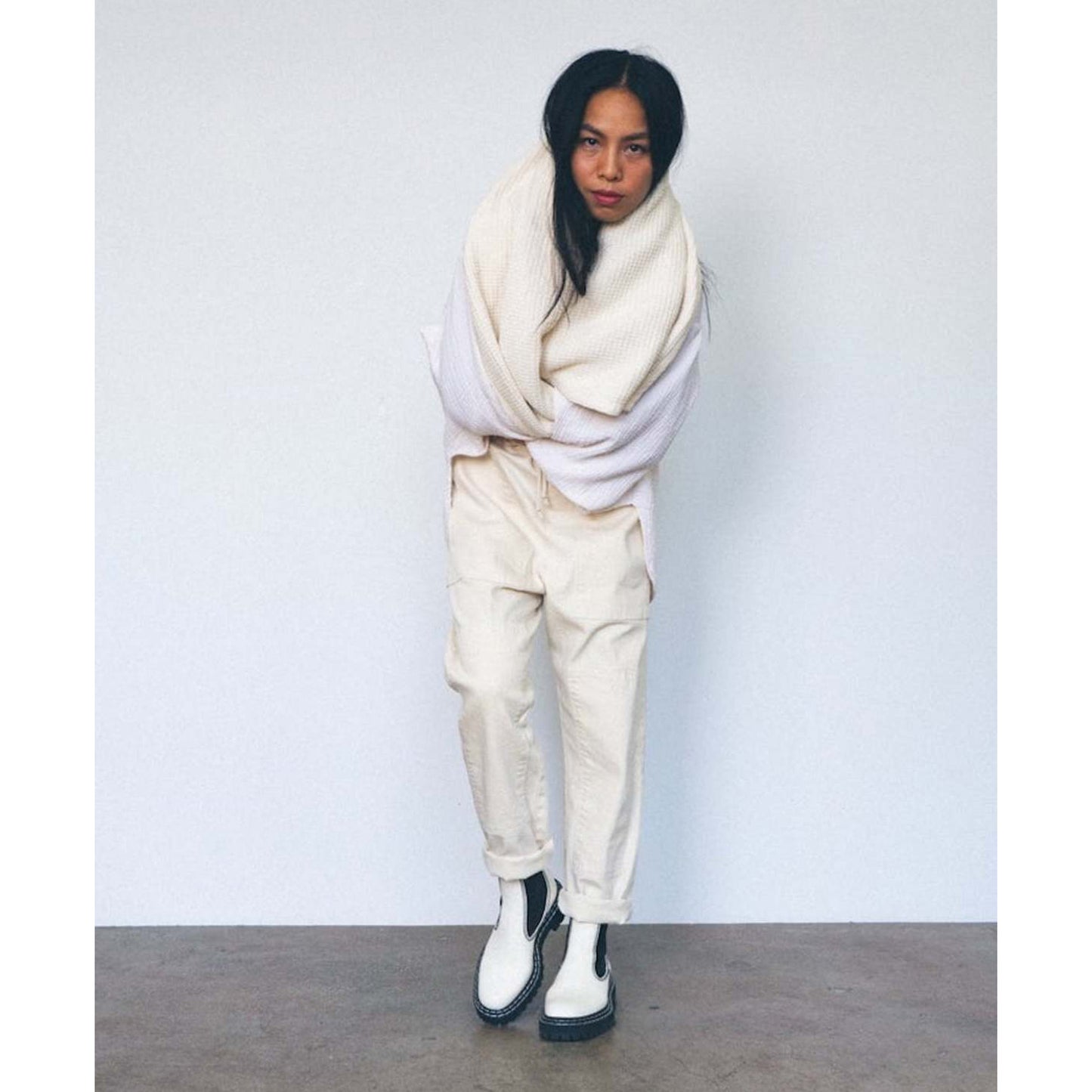 Nico Nico "Bruno" patchwork pant in off-white, Size Medium