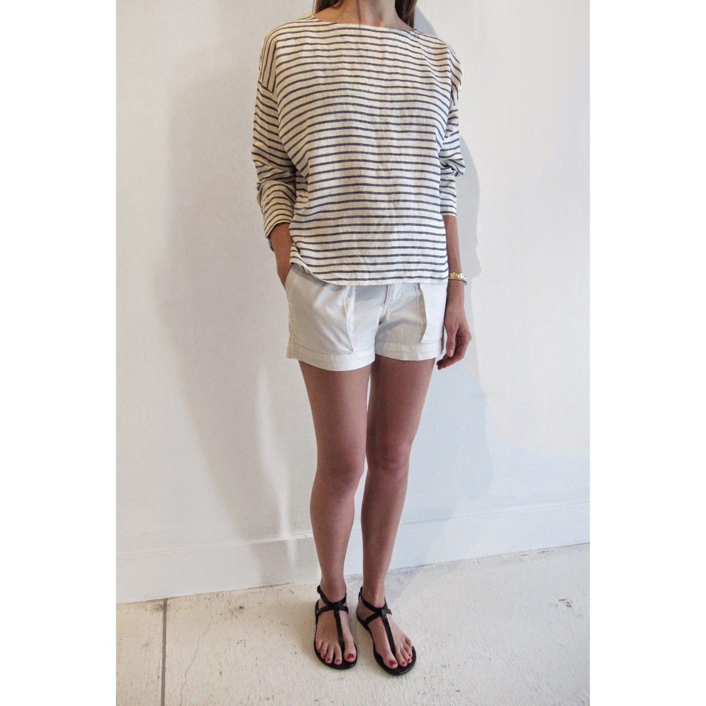 Nili Lotan Striped Linen Top, size Large