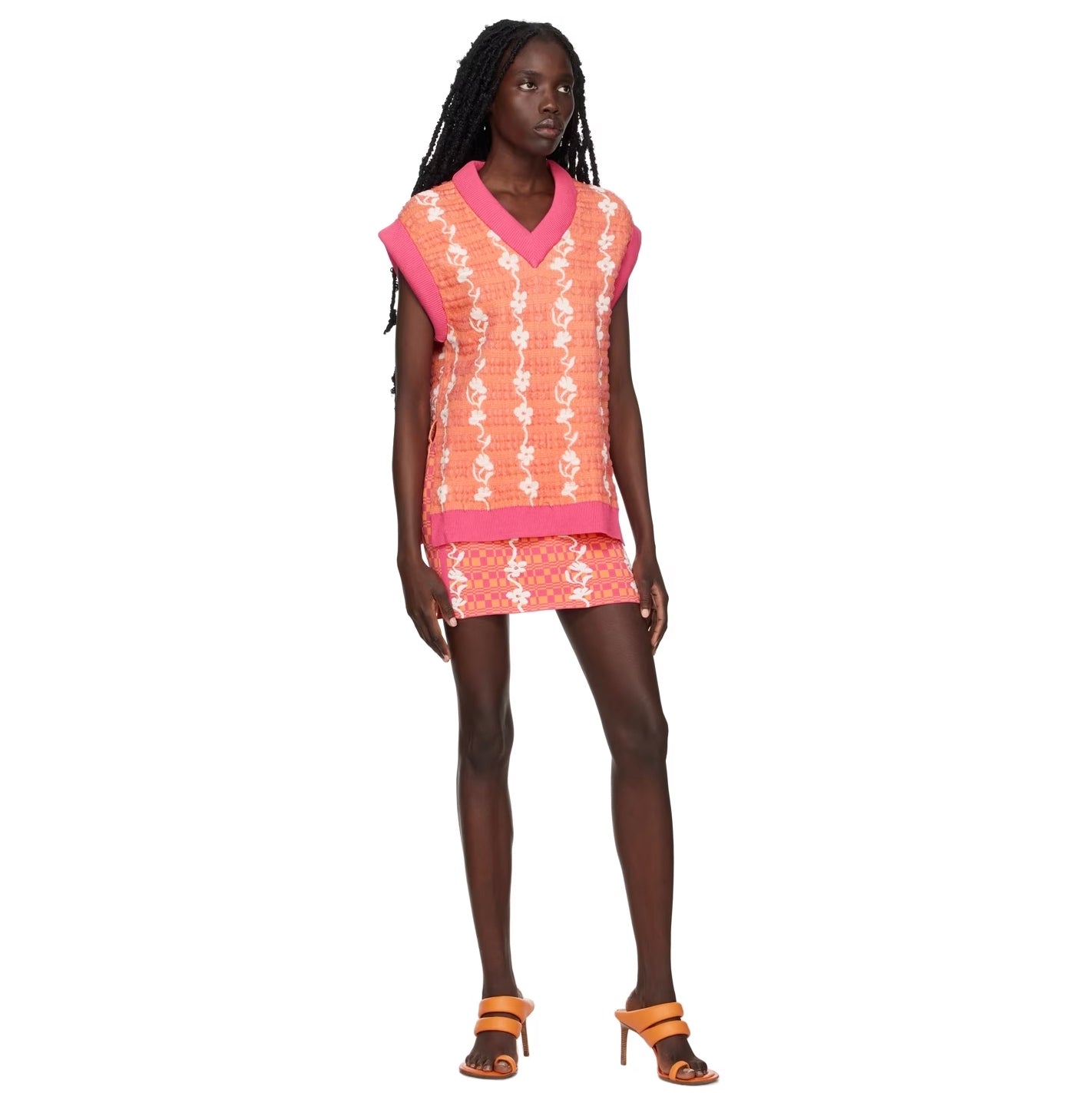 PH5 "Gerry" Oversized Floral Stitch Sweater Vest in Pink/Orange, size Small