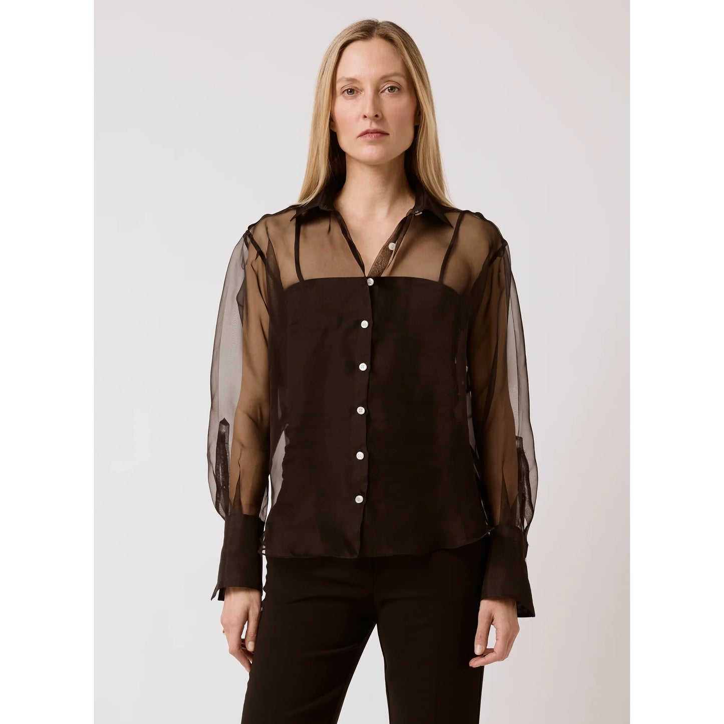 T.Line "Isabel" Silk Organza Shirt in Black, size S/M