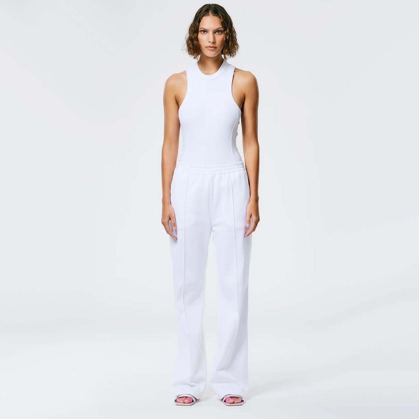 Tibi Active Knit "Scottie" Joggers in White, size XL