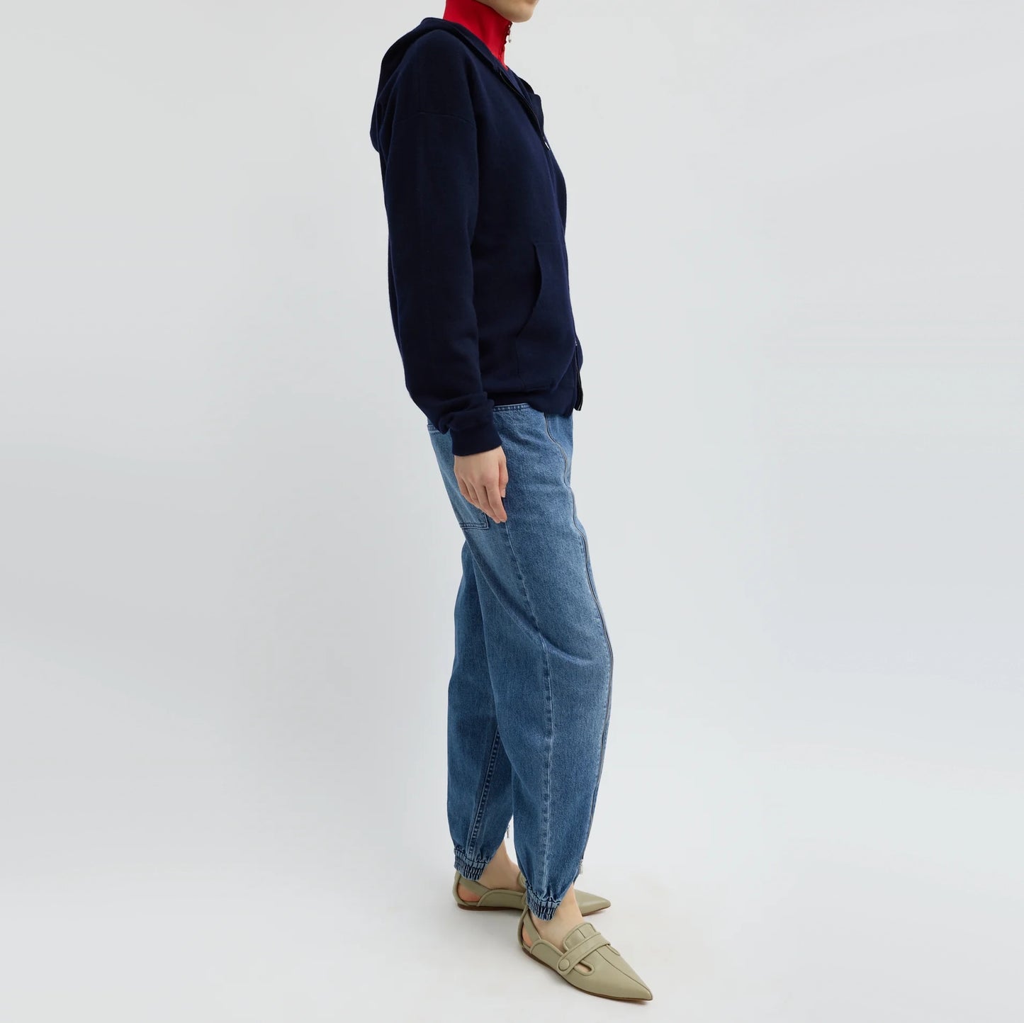 Tibi Zippered Denim Jogger in Classic Blue, size 28