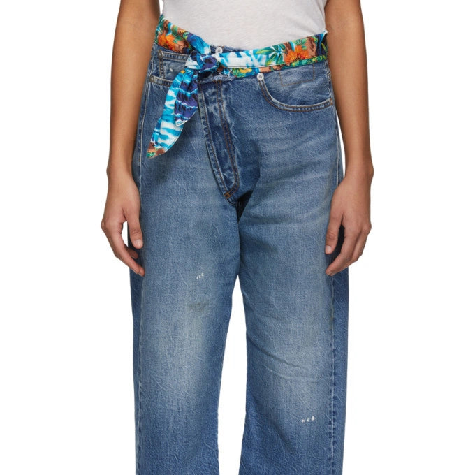 R13 Crossover Jean with Tie Waist in Blue, size 26 (Fits 27)