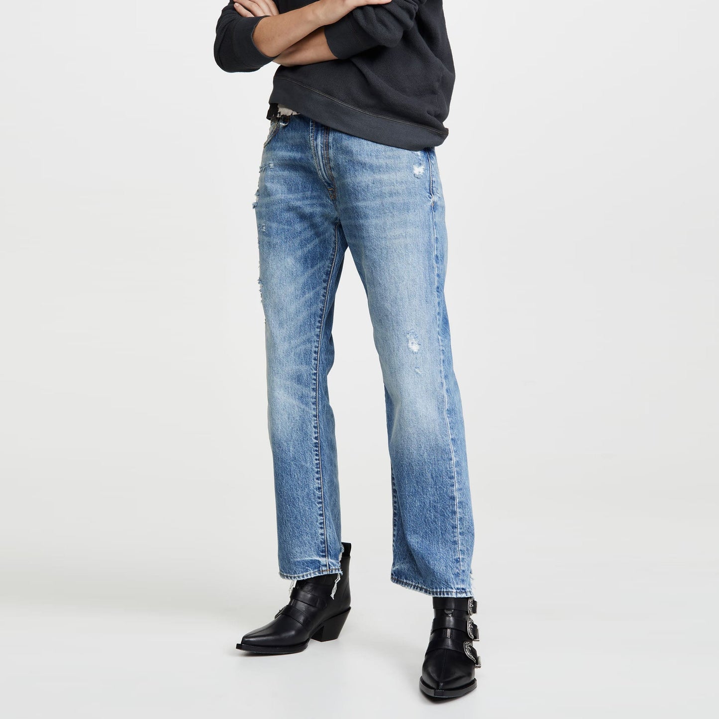 R13 Boyfriend Jean in "Bain w Rips", size 26 (fits 27)