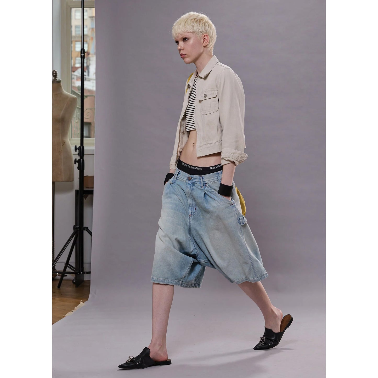 R13 Cropped Rider Jacket in Ivory Beefy Twill, size Medium (fits like a Small)