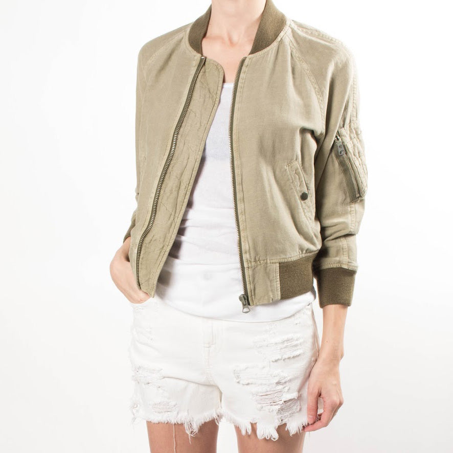 R13 Shrunken Bomber Jacket in Army Green, size Medium (fits size small)