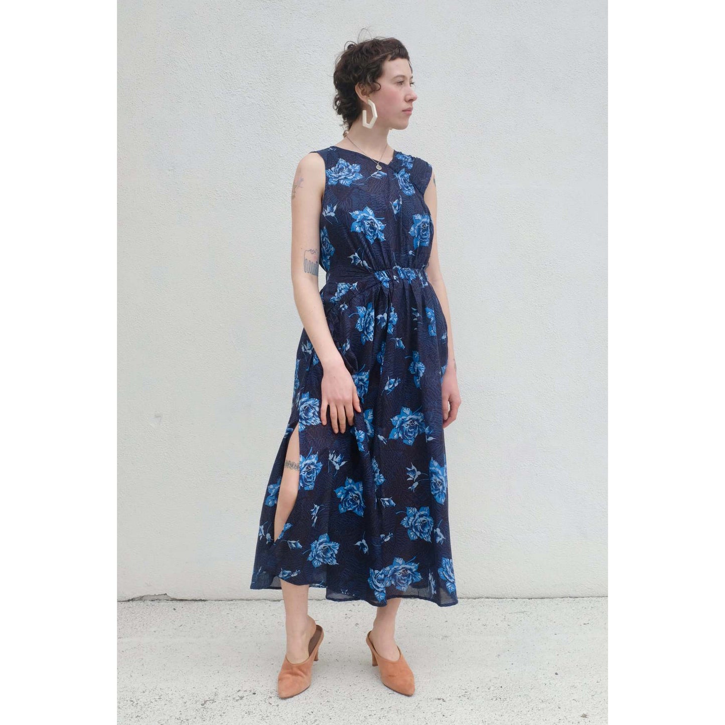 Rachel Comey "Maze" Floral Print Cotton Dress in Blue, size 8